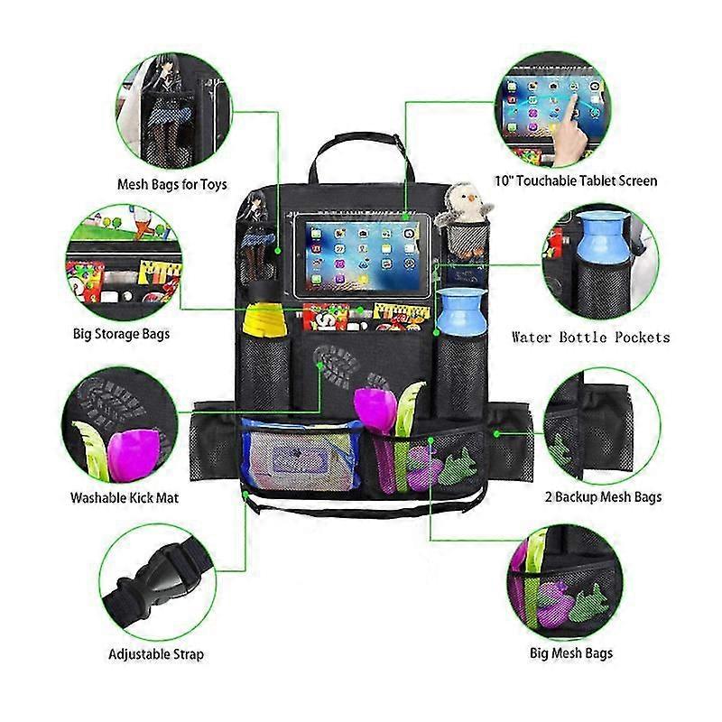 Car Back Seat Organizer Car Storage Bag With Touch Table Holder Kick Mat
