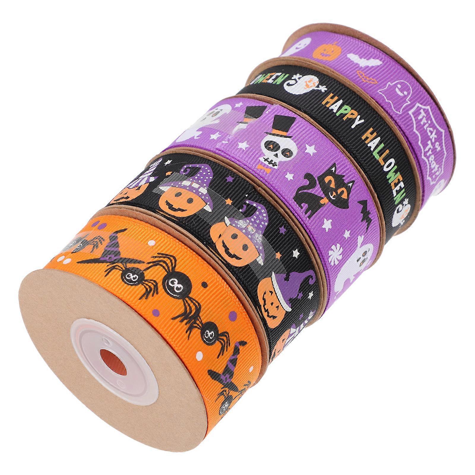 Halloween Wrapping Ribbon Rolls For Gift Giving And Holiday Parties Assorted Color With Classic Design 5 Rolls