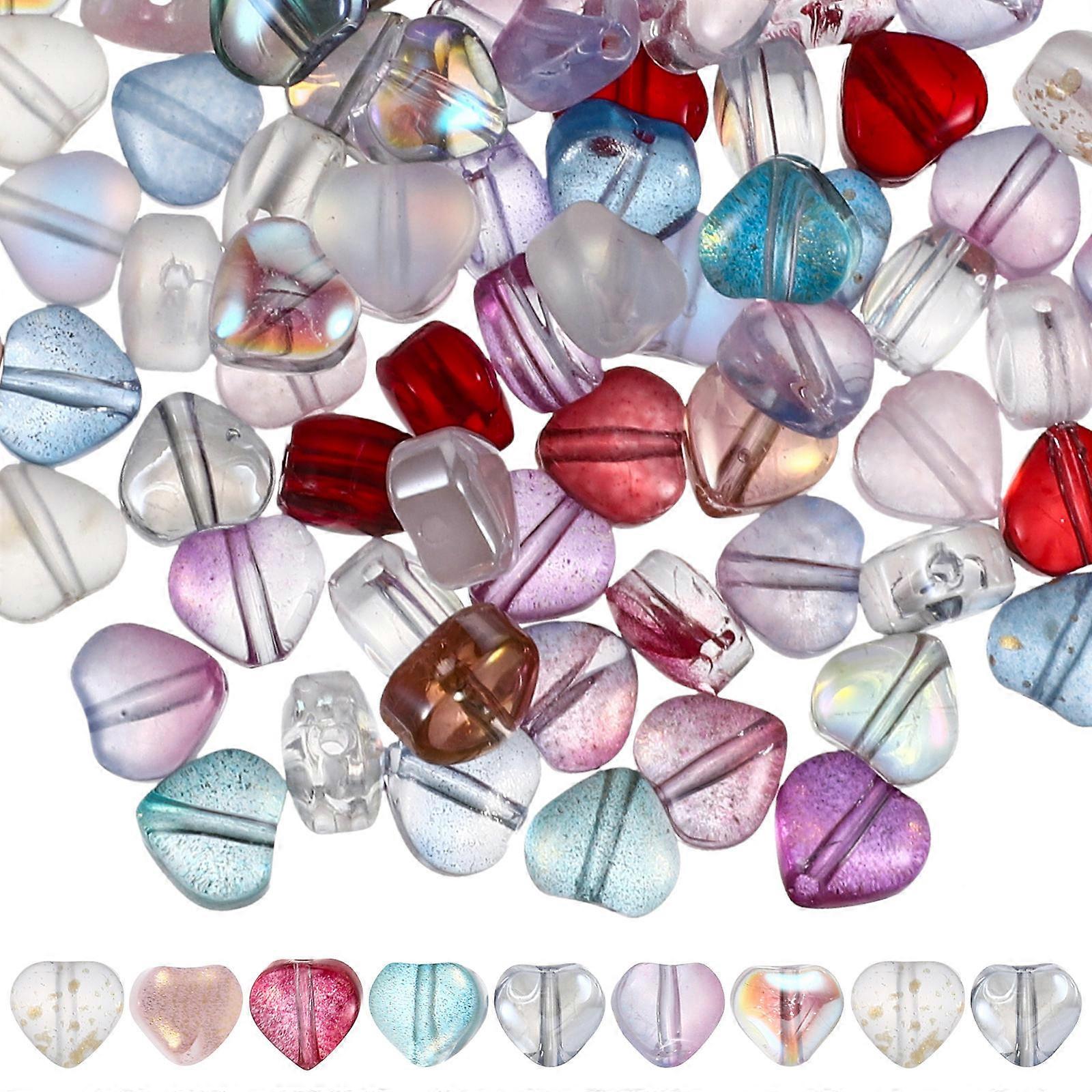 Heart Shaped Bead Assortment for DIY Bracelets – Colorful Glass Focal Beads, Rhinestone Design, Small & Round Heart Charms – Craft Supplies for