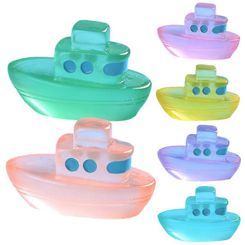 6Pcs Mini Luminous Boat Crafts Tiny Models Micro Landscape Props