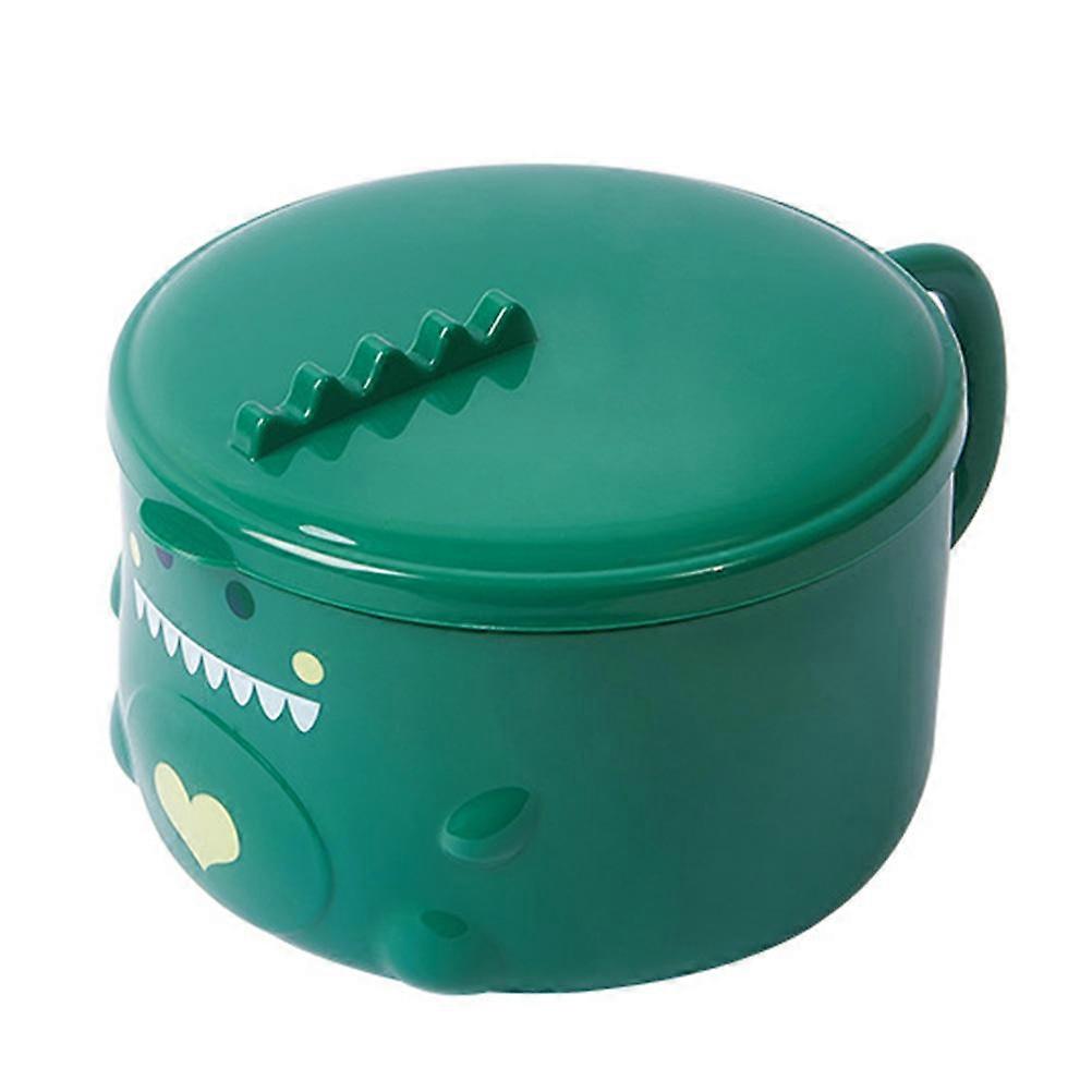 Stainless Steel Dinosaur Pattern Food Bowl With Lid 1Pcs Round Kitchen Use Green Easy To Clean