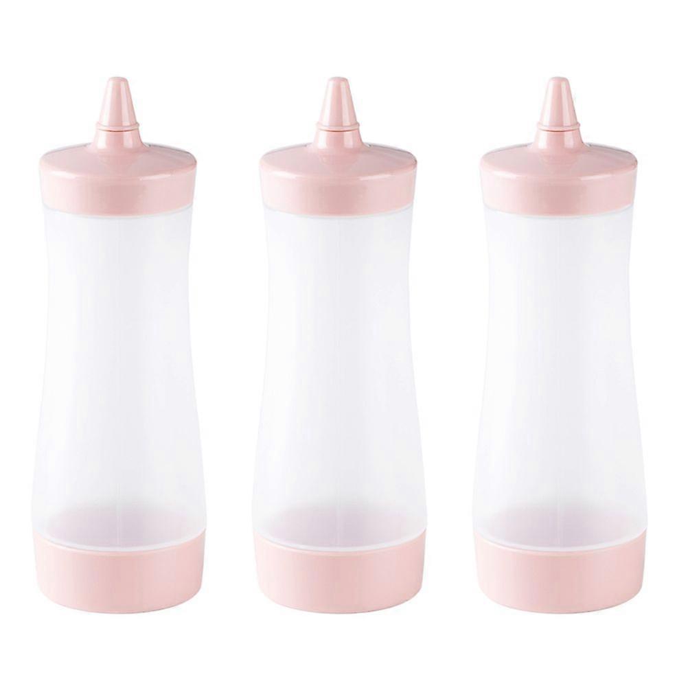3PCS Plastic Squeeze Condiment Bottles Sauce Dispensers BBQ Accessories for Ketchup Mustard Jam (Pink)