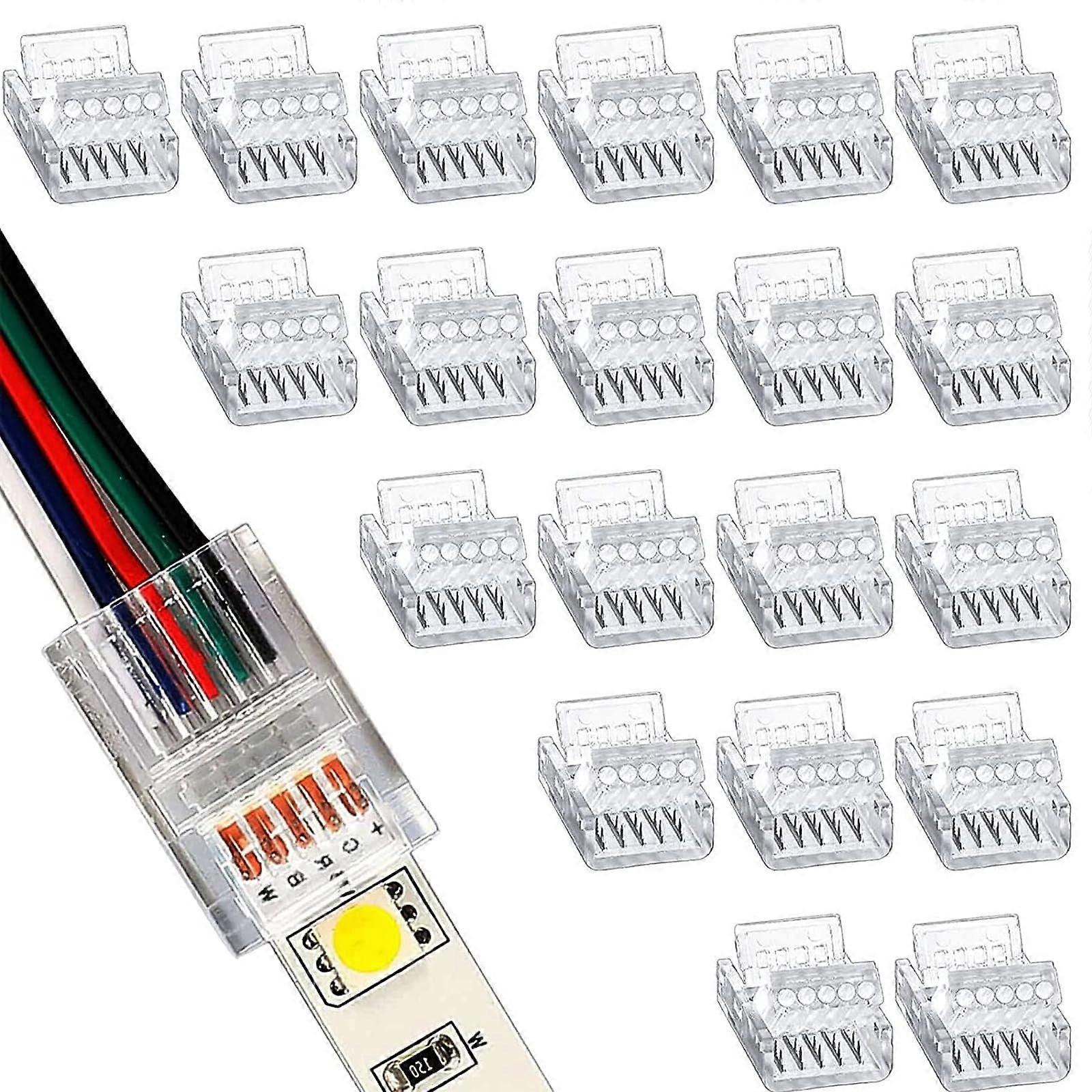 LED Strip Connectors Pack Of 20, 5-Pin 12 Mm Solderless Connector, 5-Pin Cable Connector For 12 Mm Wide LED Strip