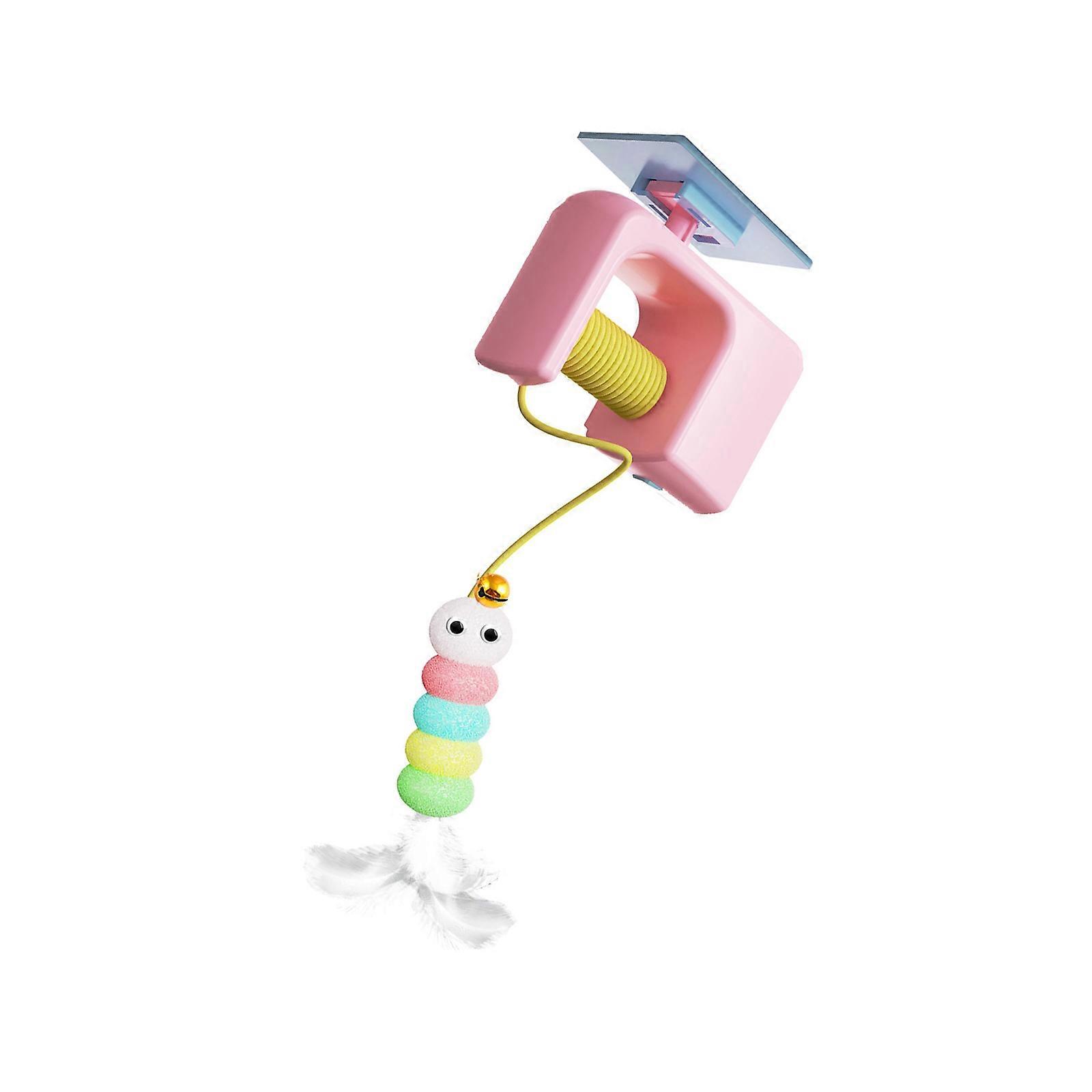 Automatic Bells Feathered Elastic Swing Toy For Kitten Interactive Hanging Play Safe ABS Energy Release Stress Relief  Pink