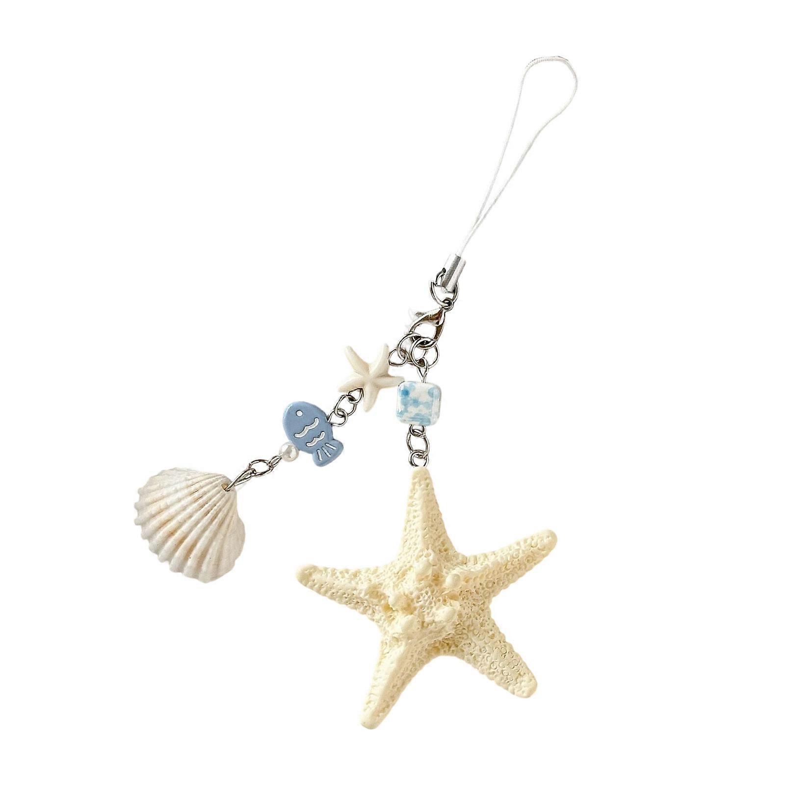 Resin Starfish Shell Keychain Portable Beach Theme Accessory for Bags Keys Multicolor