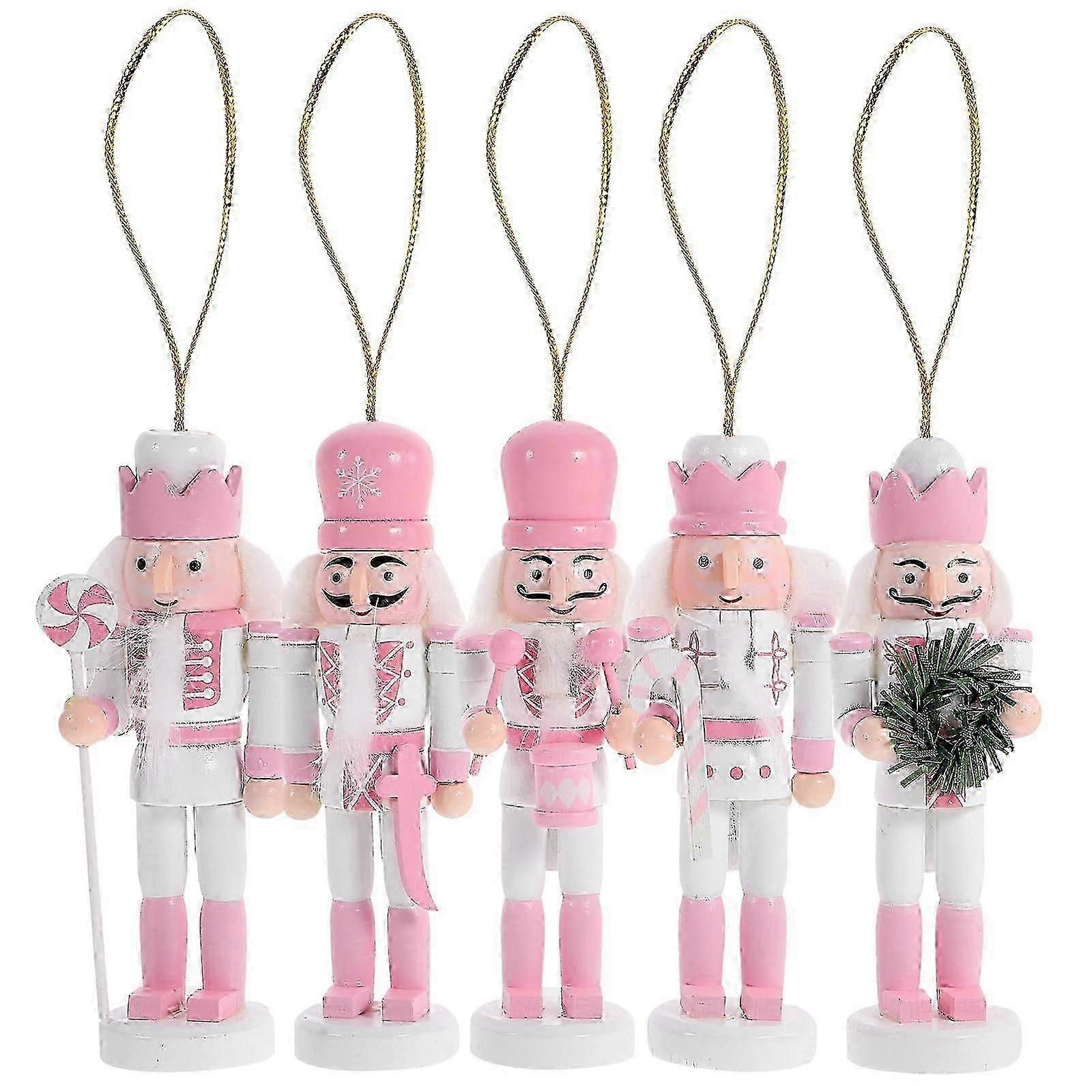 5 Pcs Wooden Nutcracker Ornaments Suitable for Holiday Tree Decoration 5.07 Inches