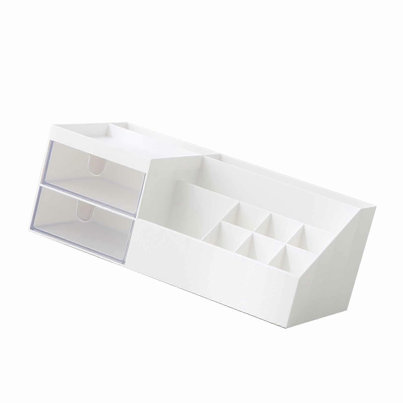 Large Capacity Makeup Organizer with Drawers, Ivory White Storage Box