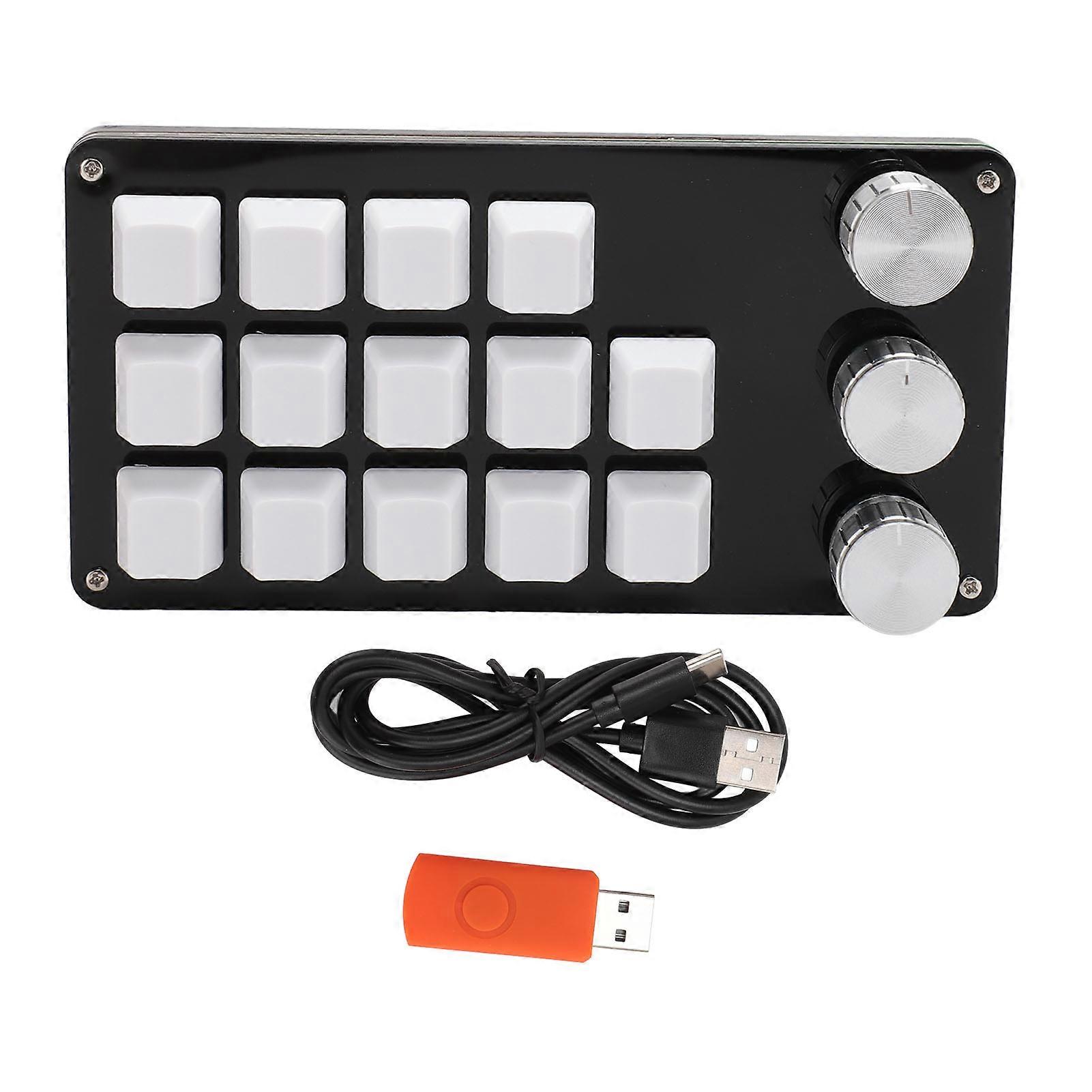 Programmable Mini Keypad 14 Keys 3 Knobs Blue Switch Hot Swappable for Gaming & Office