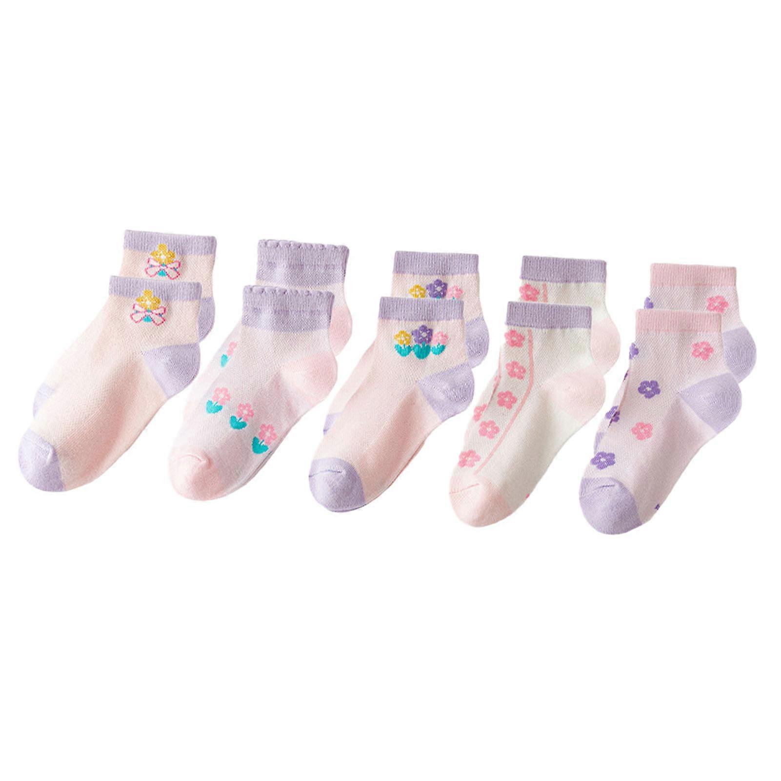 5 Pairs Kids XL Socks Thin Breathable Cotton Flower Pattern
