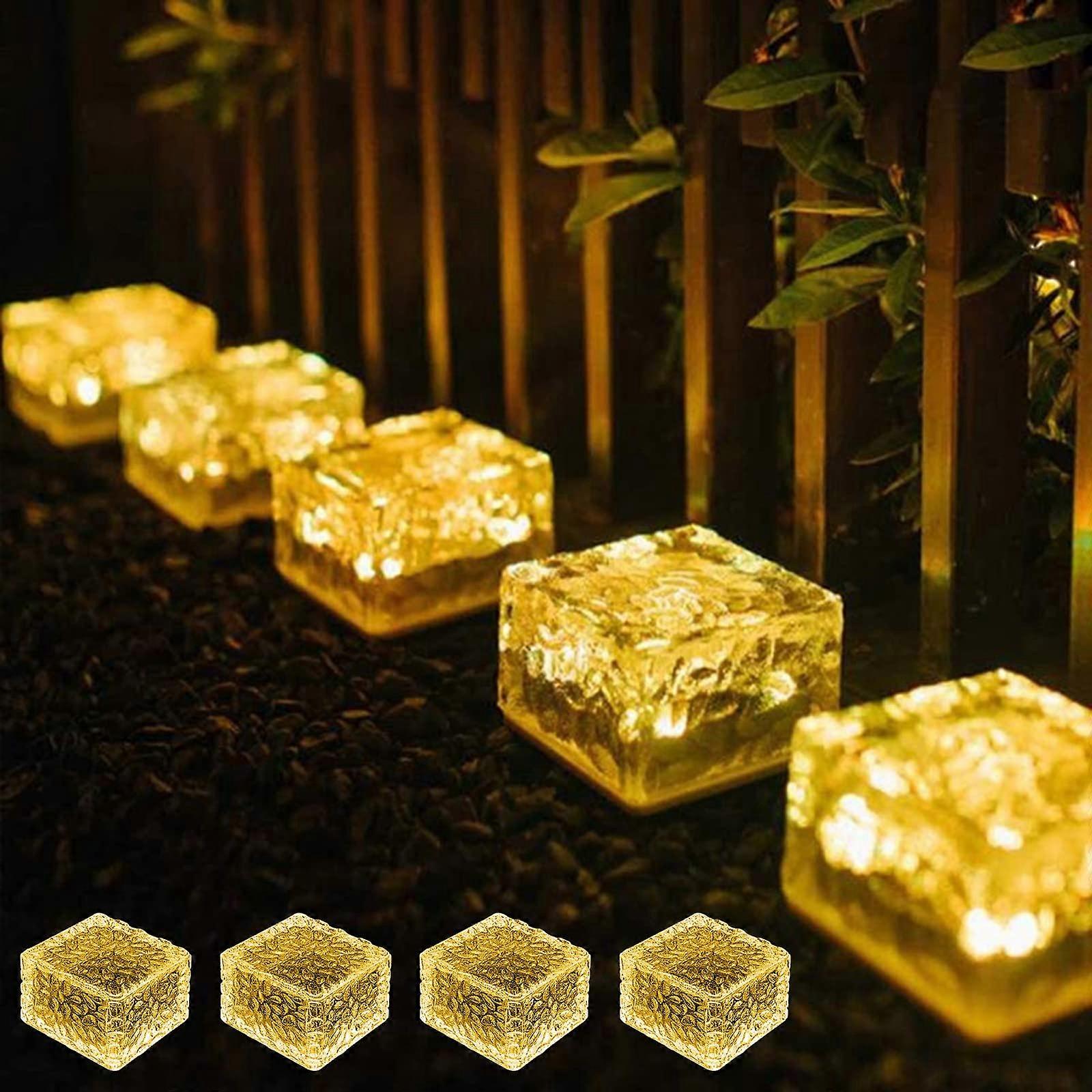 Solar Ice Lights 4-Pack For Ice Cubes, Frosted Glass LED, Waterproof, On/Off Sensor, Warm White For Patio Garden Yard
