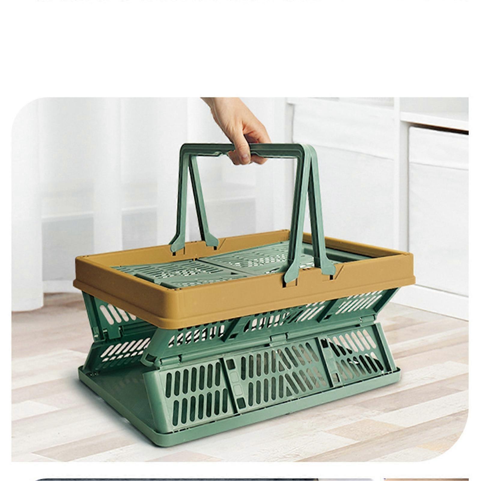Foldable Medium Picnic Basket 37.5x24x20cm Green & Coffee Handle