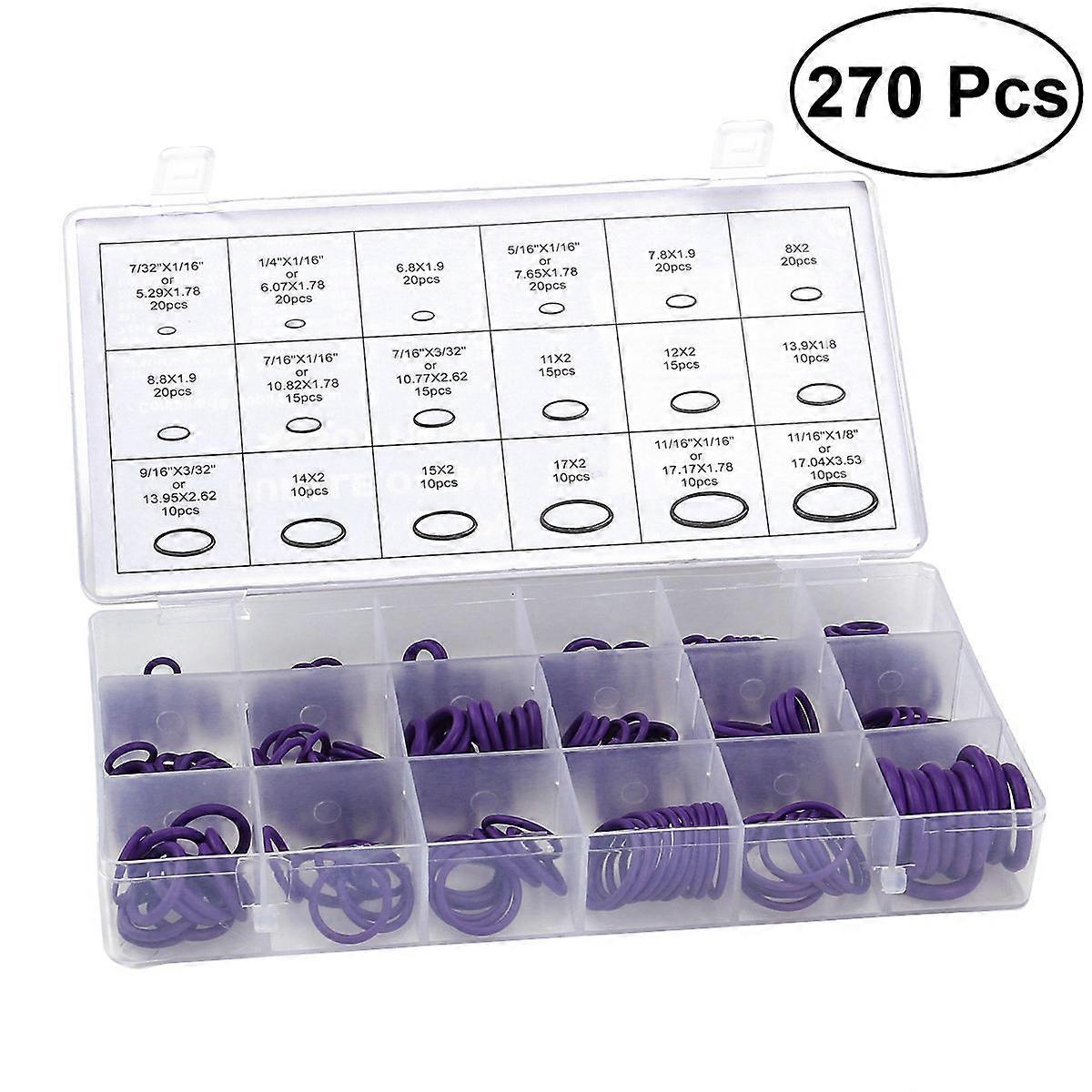 Purple Rubber Seal Rings for Sealing Use 270pcs Assorted Sizes Kit with Plastic Box for Car and Home Appliances