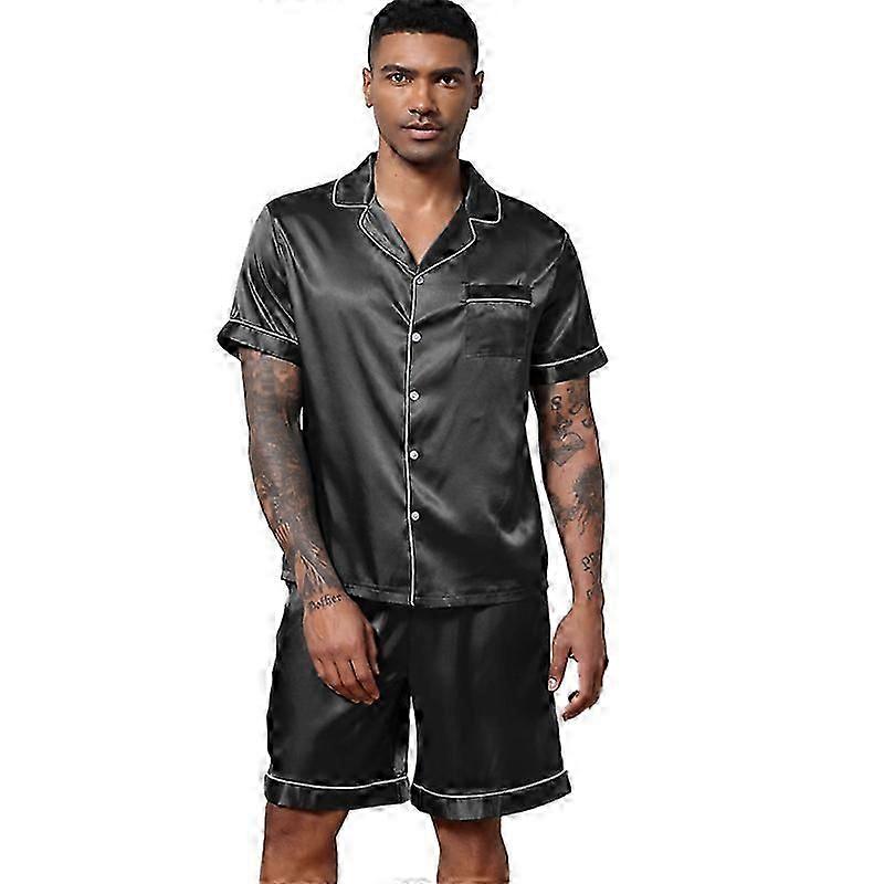Herren Satin Pyjama Set 2-teilig Loungewear Button Down Pyjama-Set