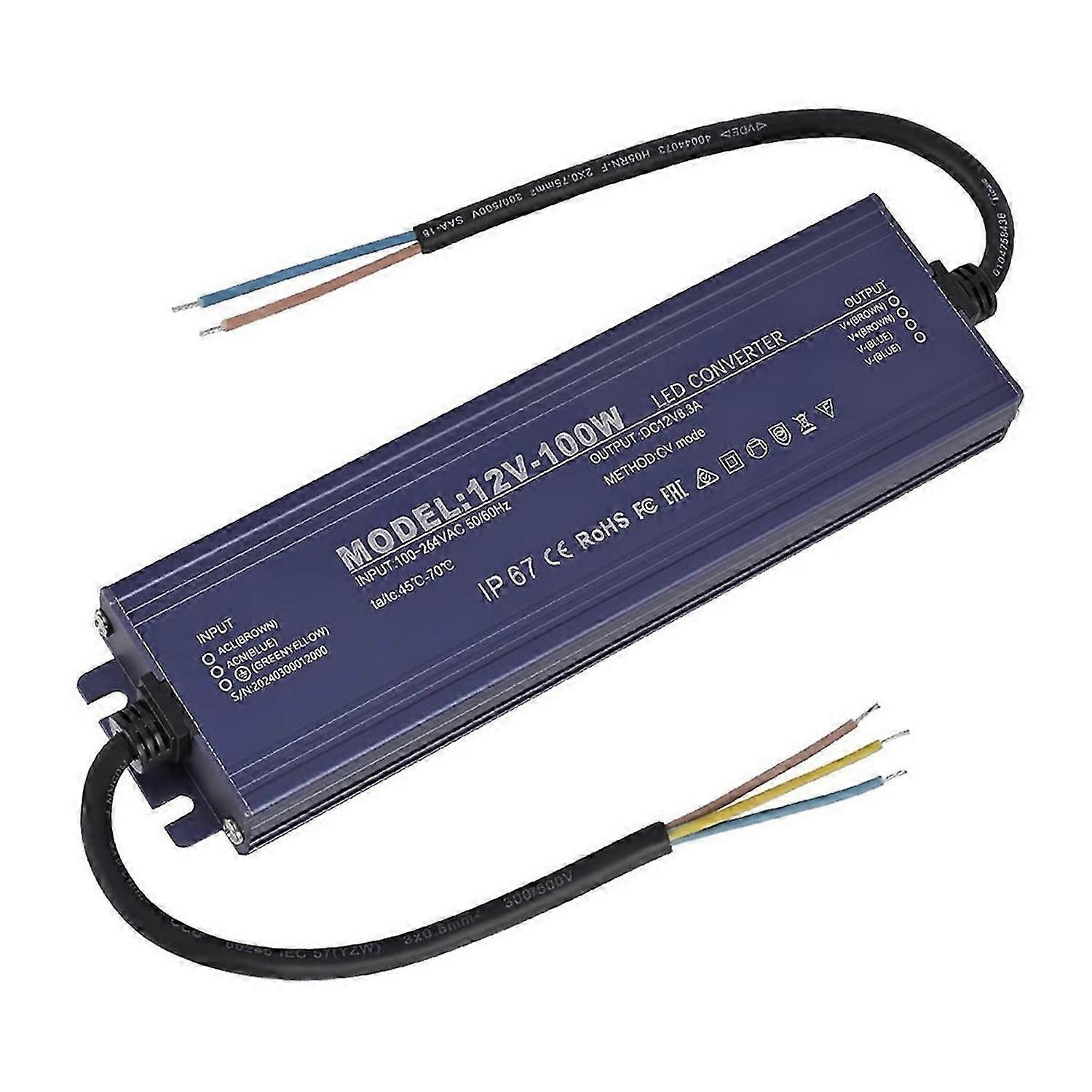 LED-Treiber IP67 Wasserdicht 12V 8,3A 100W Netzteil Transformator 100-264V AC auf 12V, LED Power Adapt