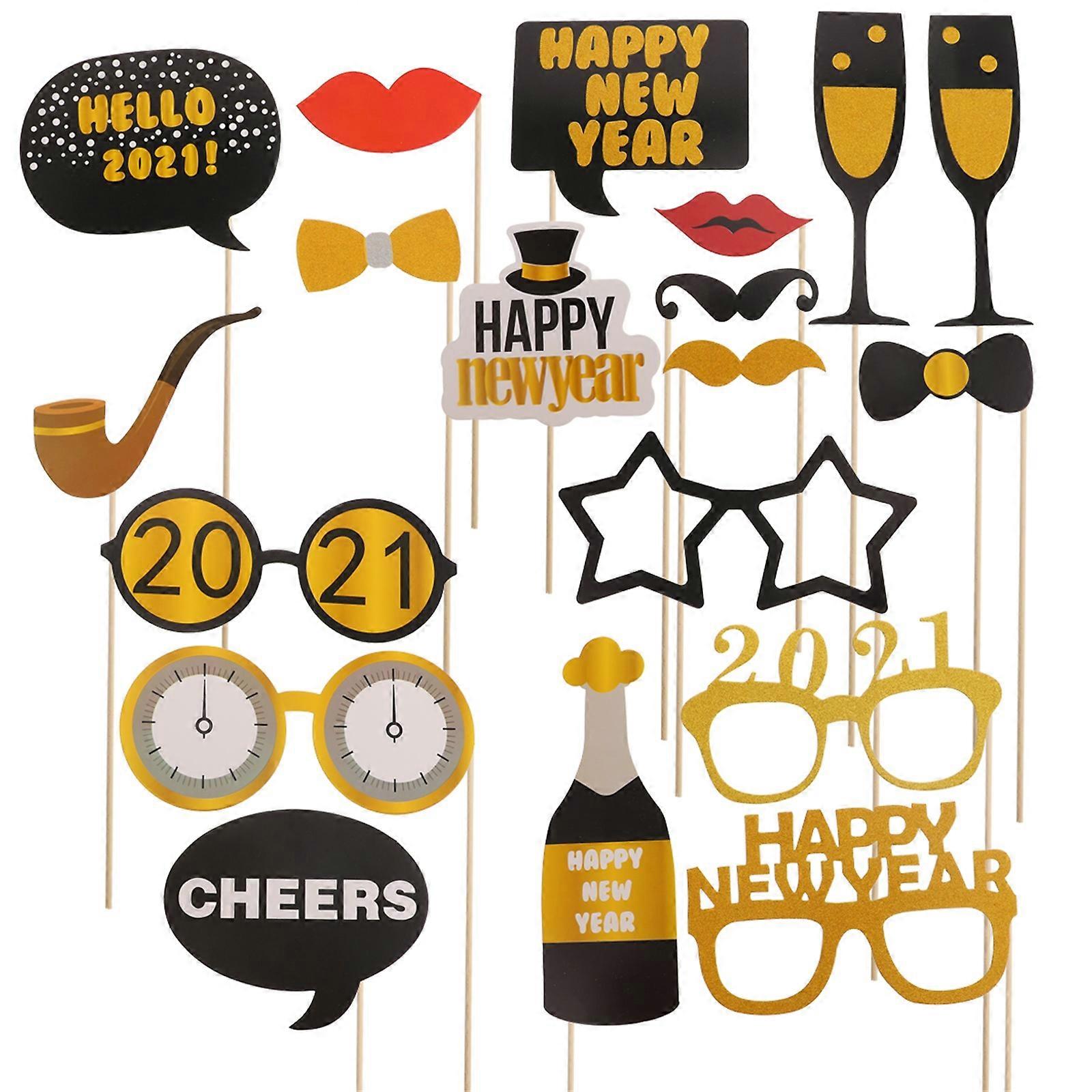New Year Photo Props Paper Set for Decoration 20Pcs with Assorted Color