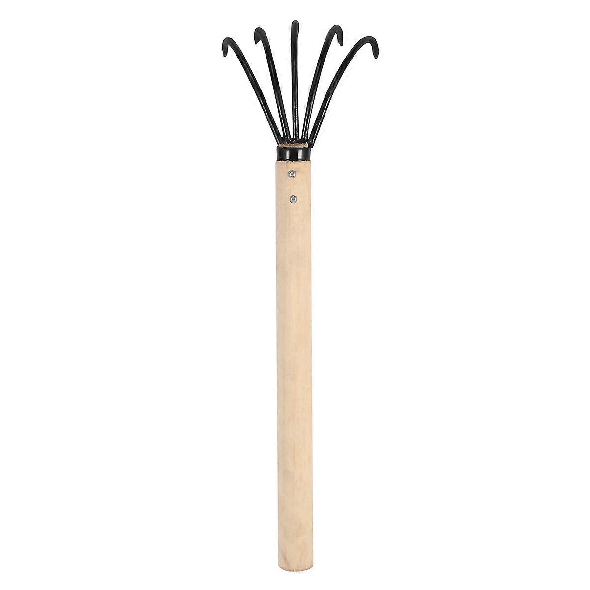 Garden Metal Rake Durable Five-Teeth Rake Wooden Handle for Outdoor Use 3Pcs
