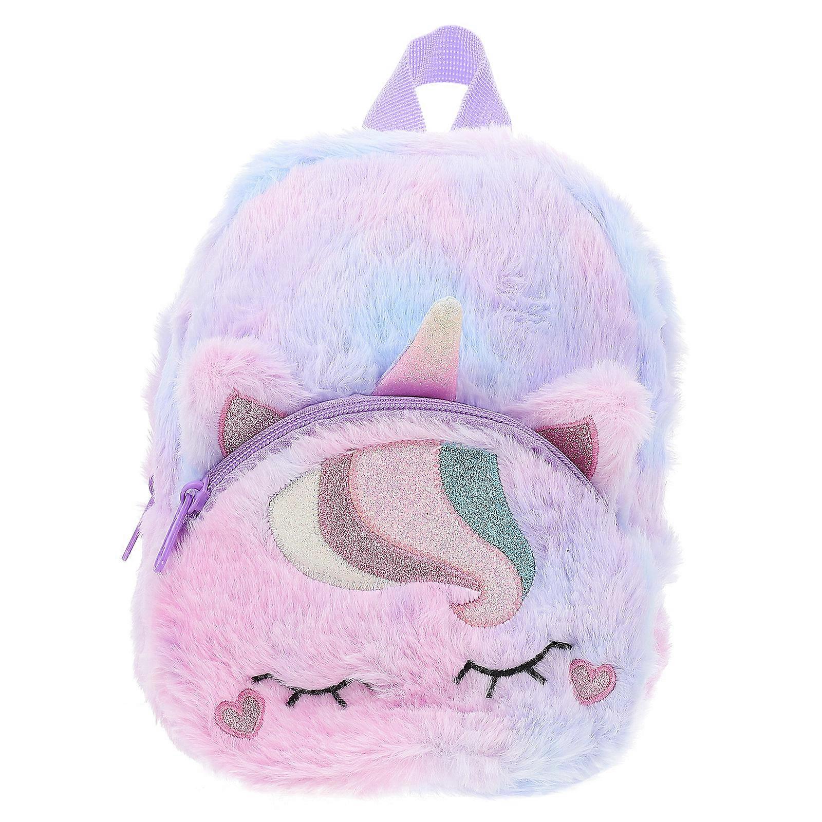 Girls Plush Unicorn Backpack for Storage with Adjustable Strap