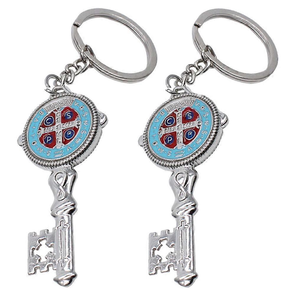 Metal Saint Benedict Key Ring Pendant for Protection 6Pcs Religious Keychains