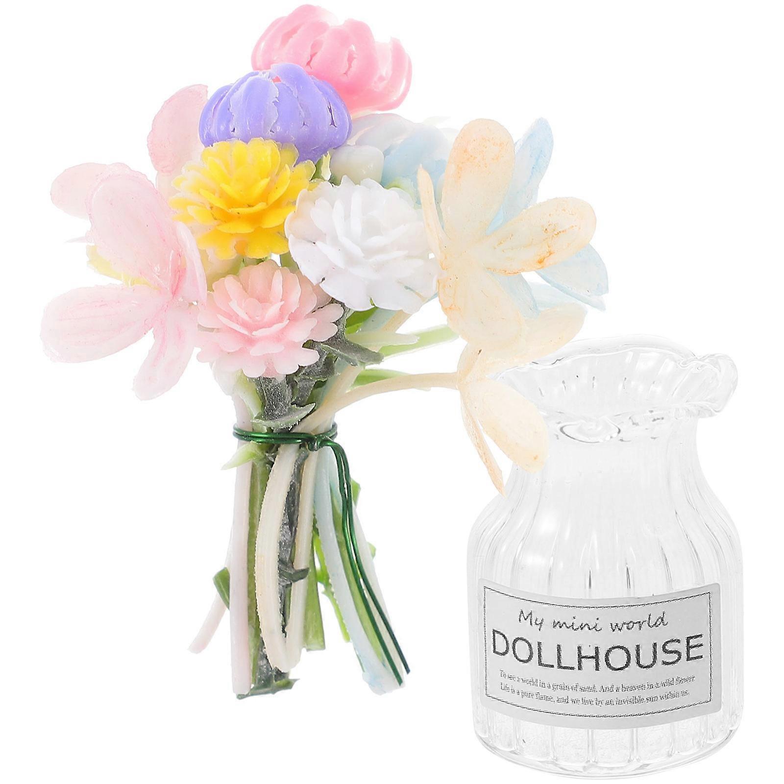 Miniature Flower Pot Simulation Decoration with 4Pcs Doll House Ornaments