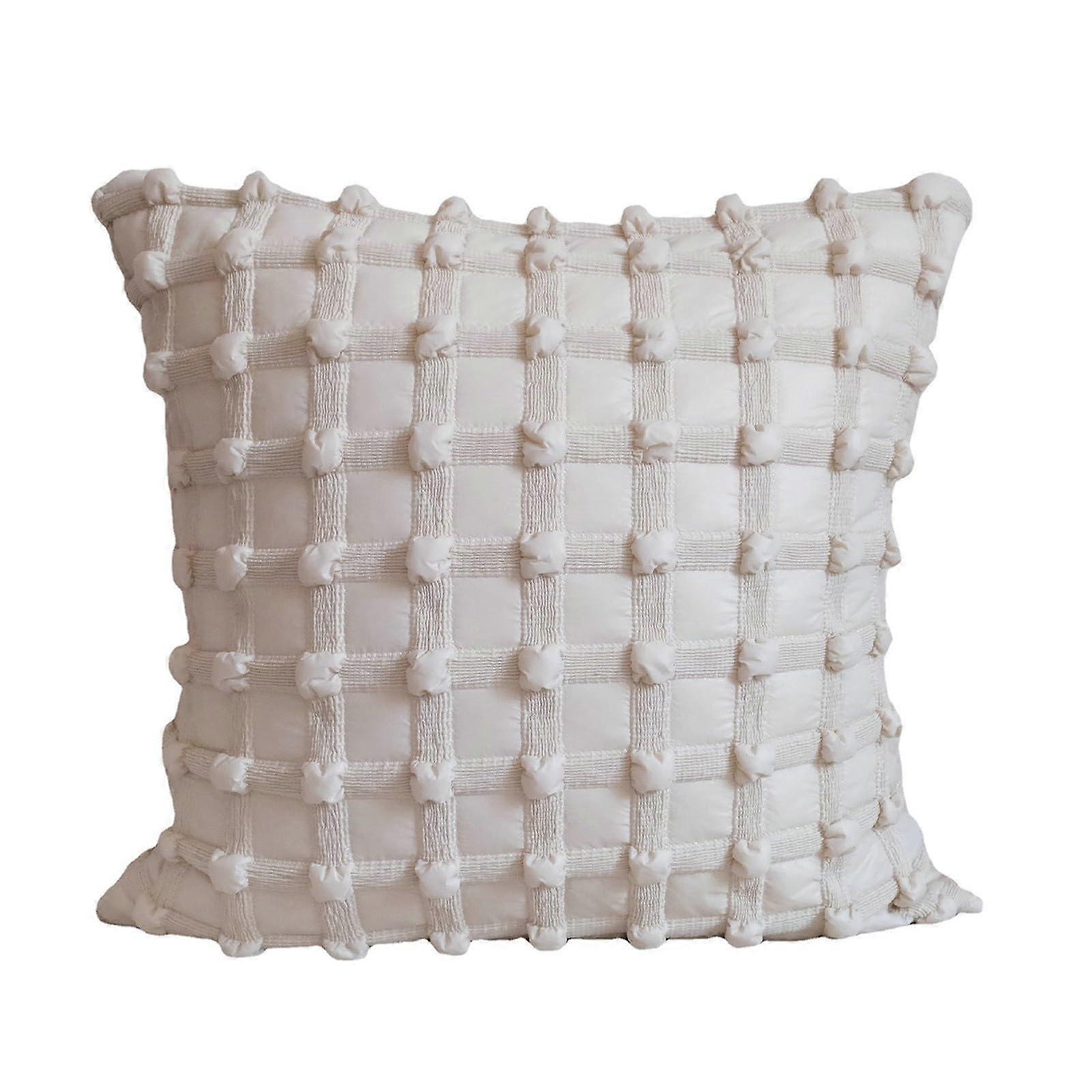 Feels Like Down Pillows Square Pillow Cover 17.7x17.7 Inches Beige Checked Plush Cushion Cover For Sofa Bed Chair