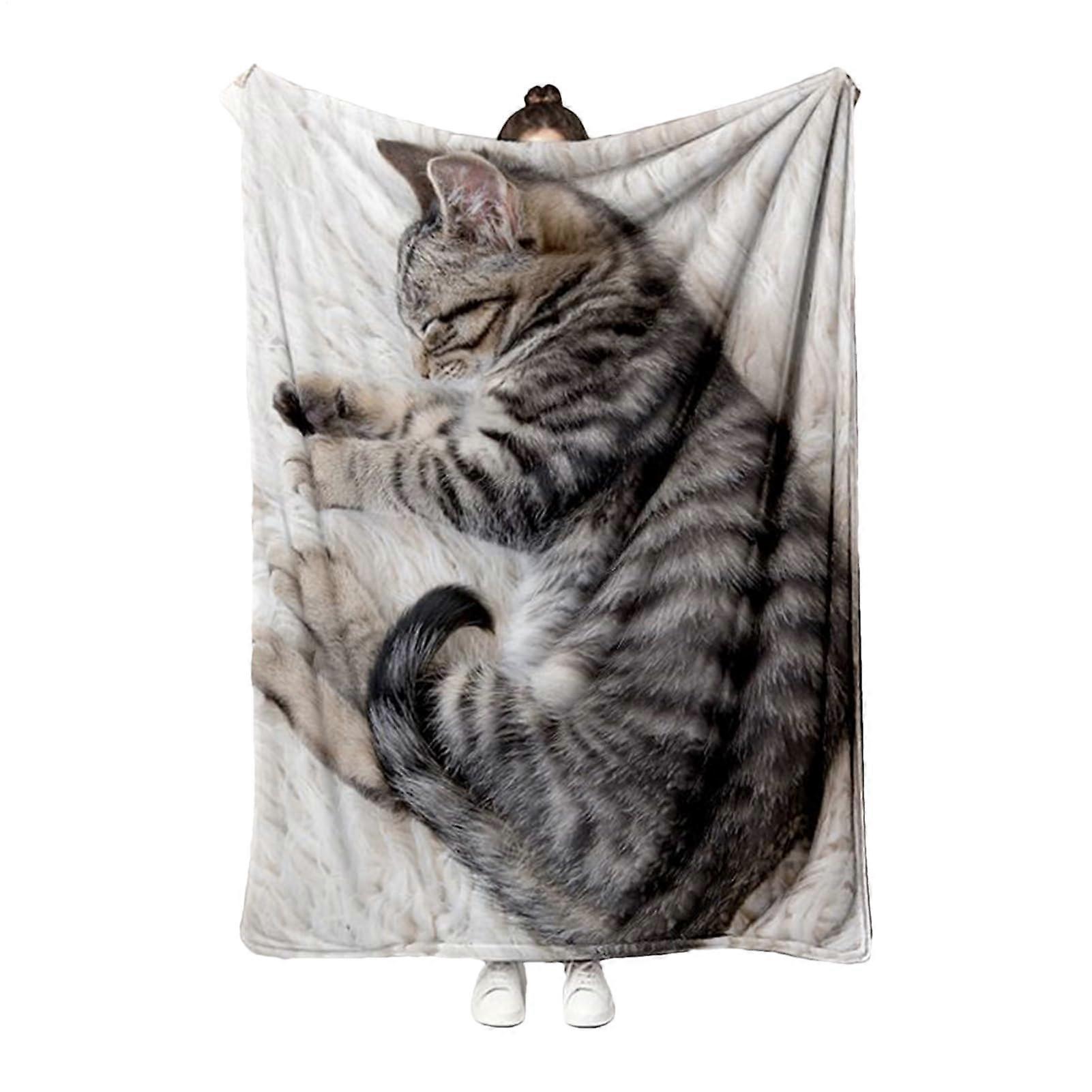 Generique Soft Blankets For Sofa Cat Print Flannel Sofa Blanket For Living Room Dorm Winter Travel Camping