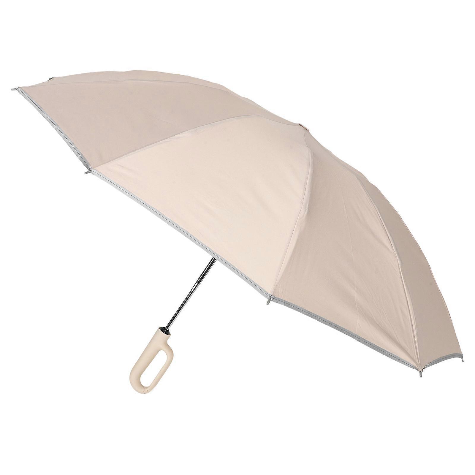 Windproof Reflective Safety Strip Ring Buckle Umbrella Travel Beige Automatic Operation 1Pack