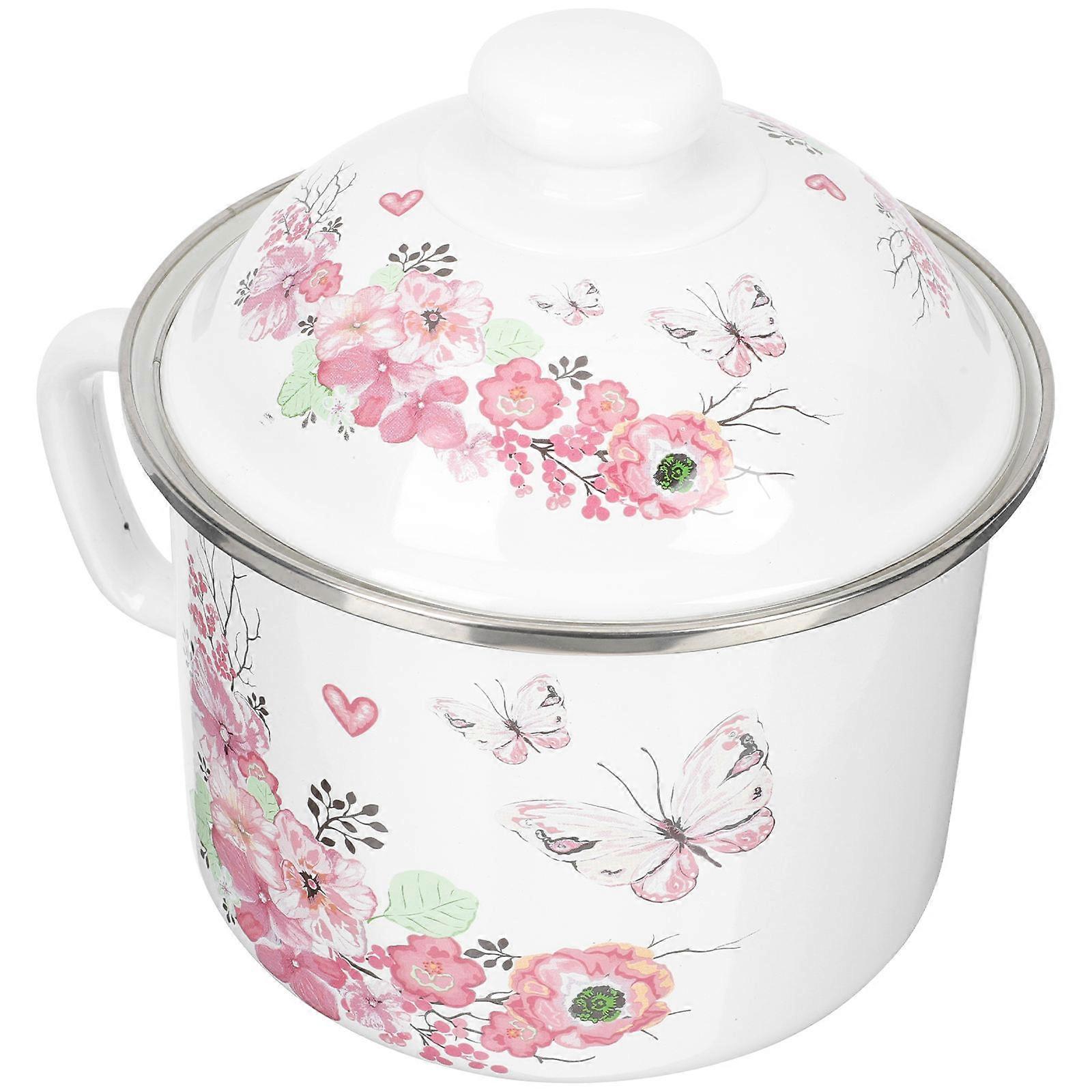Retro Tableware Decorative Enamel Noodles Bowl With Cover For Home Usage 19X16cm Easy Cleaning 2Pcs