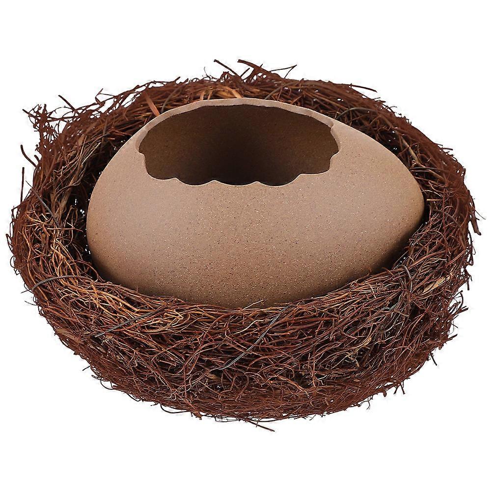 Ceramic Bird Egg Planter Vase with Nest for Decoration 3Sets