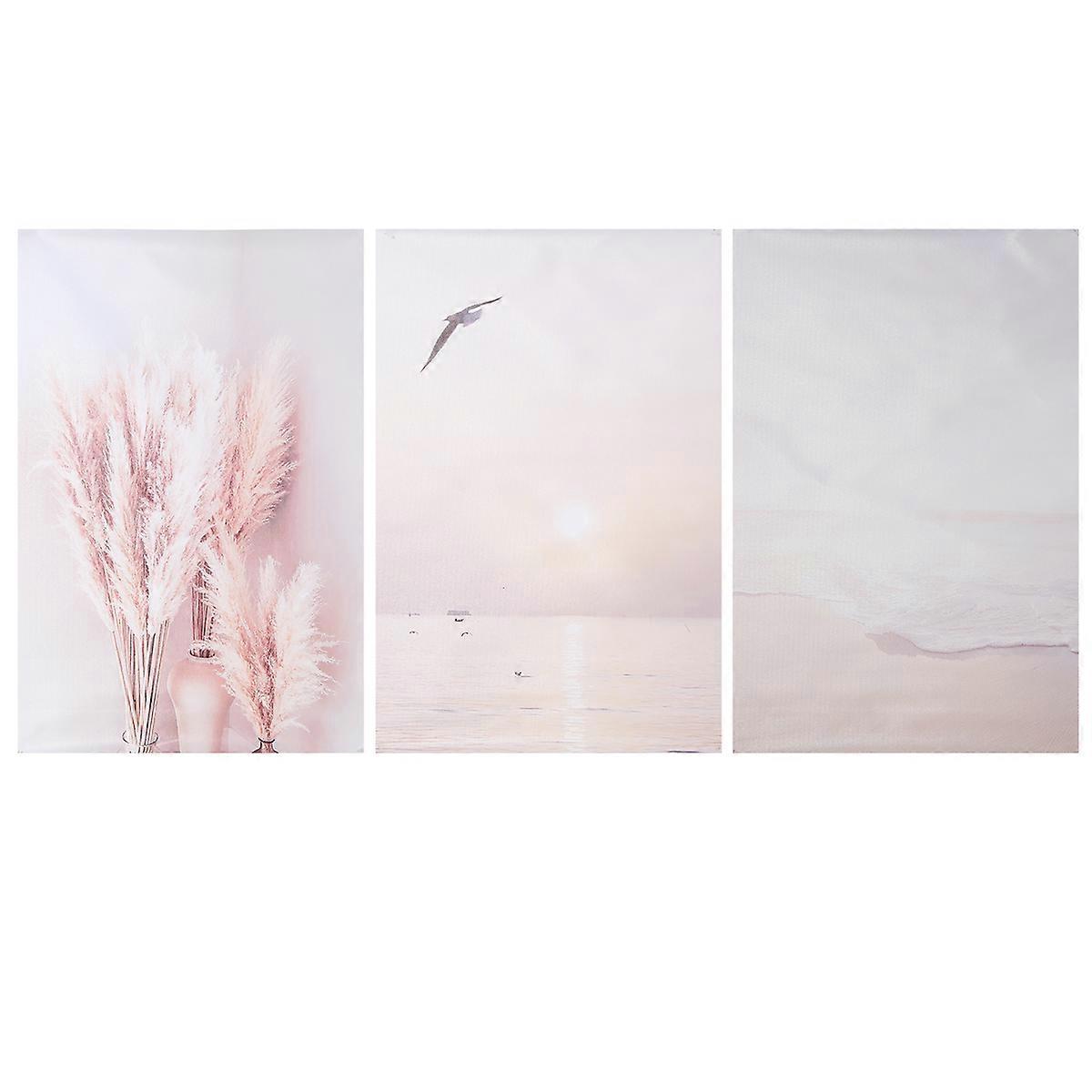 3Pcs Beige Grass Sunset Beach Palm Tree Canvas Painting