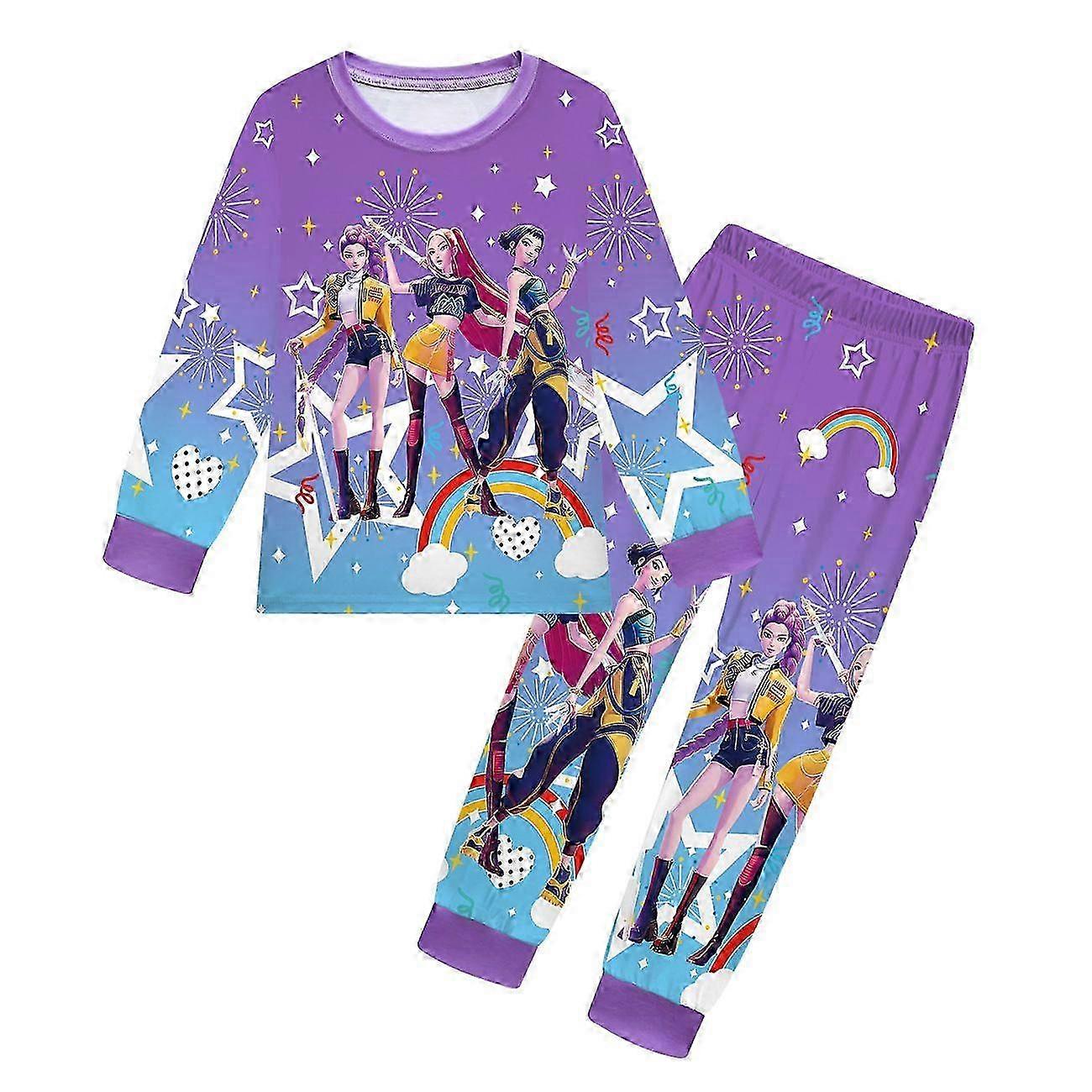 Tyttöjen lasten K-pop-demonhunterit pitkähihainen t-paita ja housut -setti _b