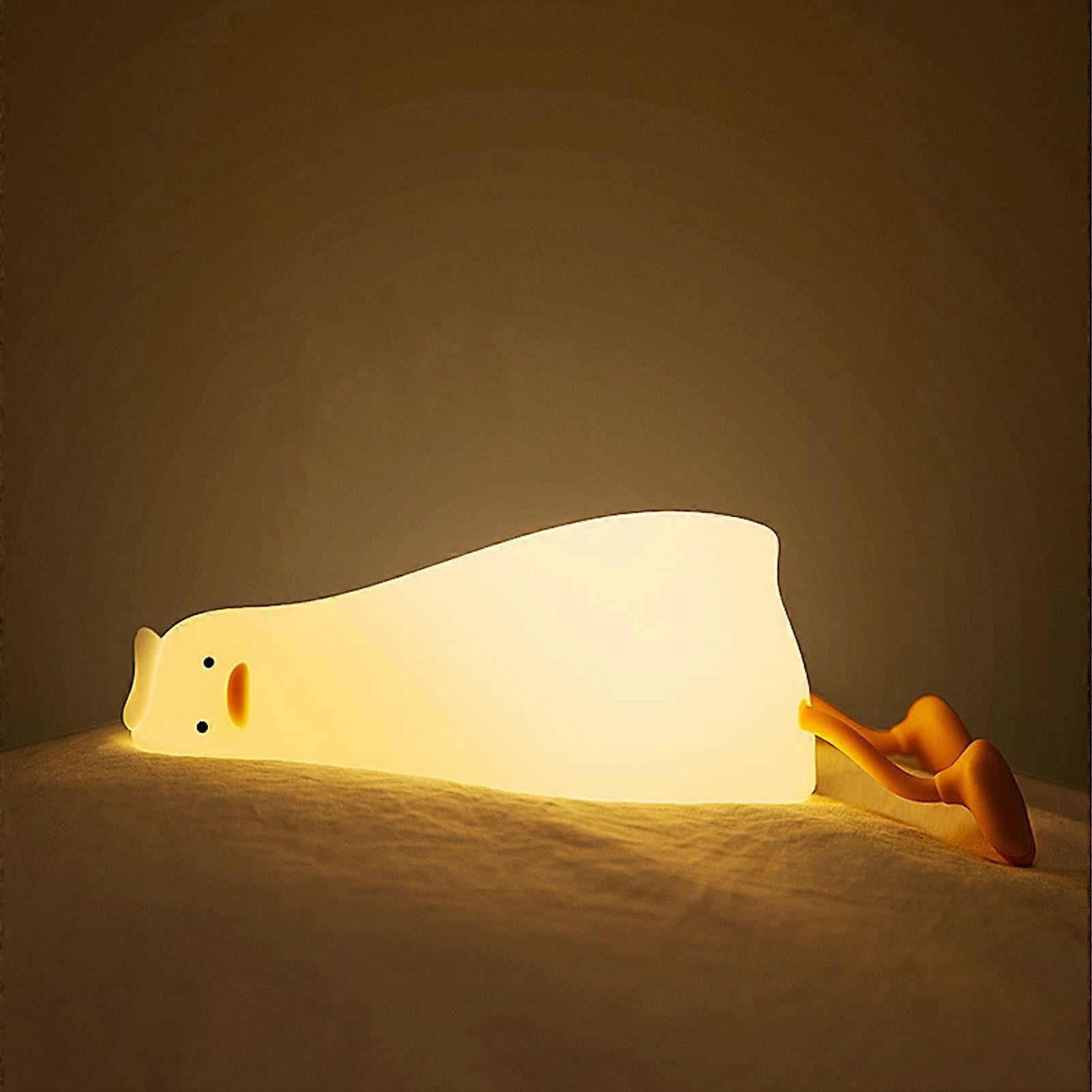 Lying Flat Duck Night Light, LED Soft Silicone Duck Lamp, USB Rechargeable Bedside Reading Lamp, Touch Sensor, 3 Modes