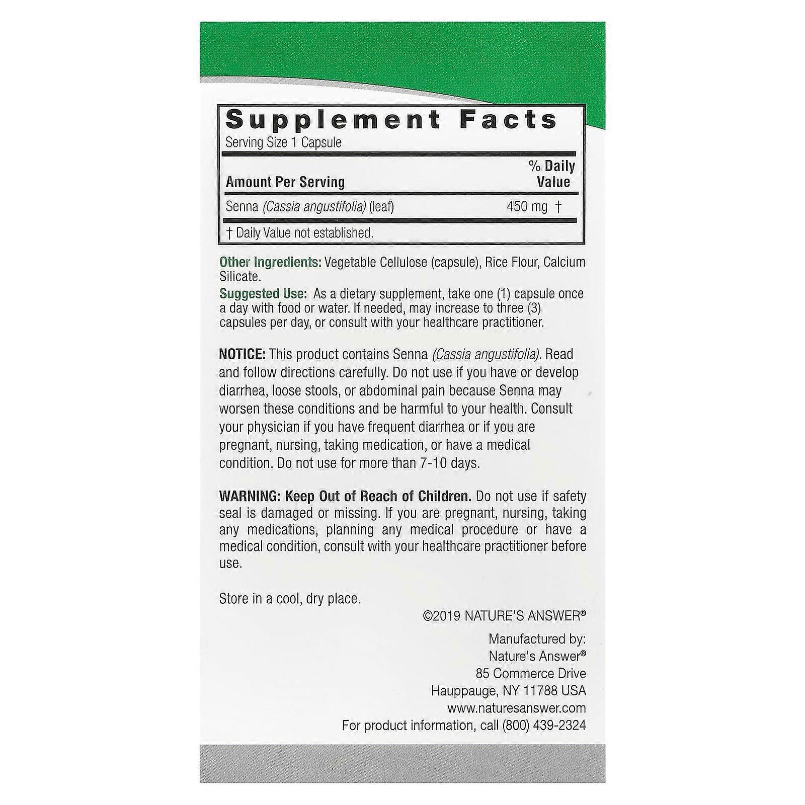 Senna, 450 mg, 90 Vegetarian Capsules