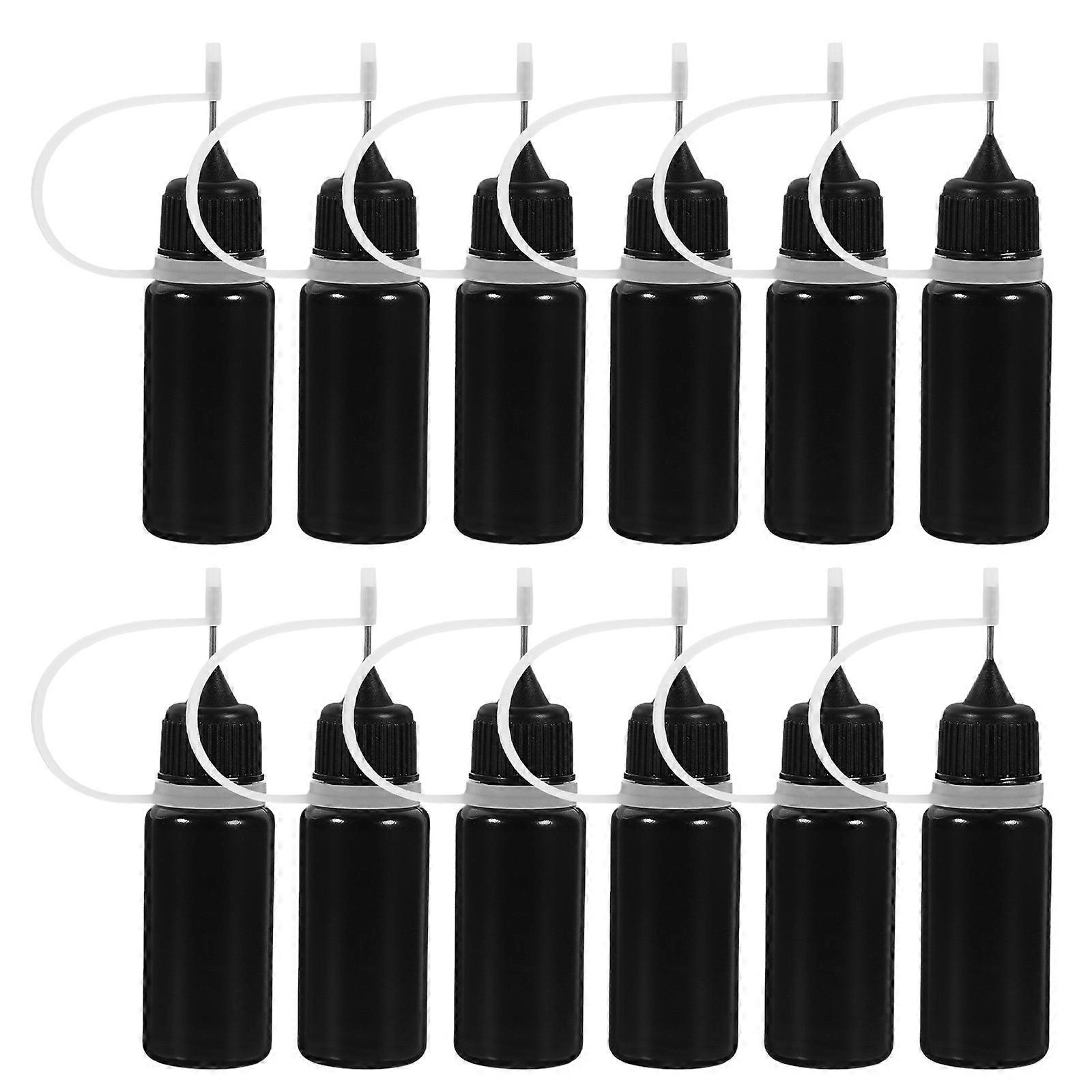 12Pcs Precision Tip Applicator Bottles for Storage Black Plastic Glue Squeeze