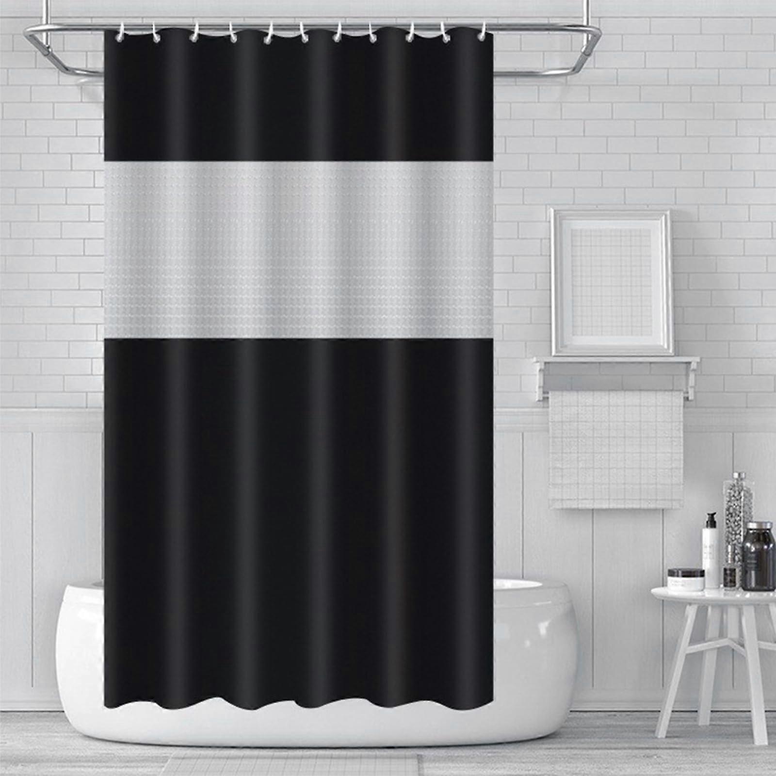 Shower Curtain 180x180cm Spliced Black PEVA Waterproof HeavyDuty With 3 Magnets And 12 Hooks MouldProof QuickDrying