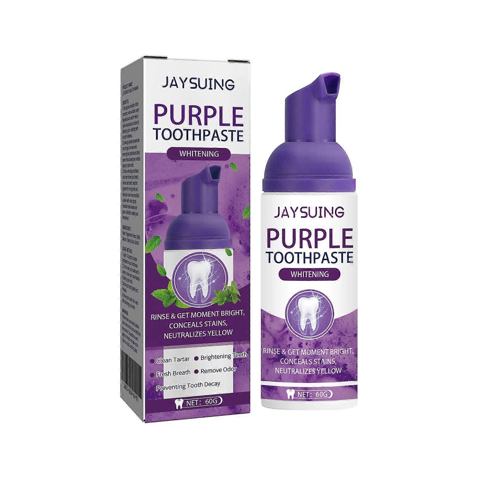 Jaysuing Purple Teeth White Toothpaste Care Teeth Cleaning Odor Daily Mild Care Toothpaste