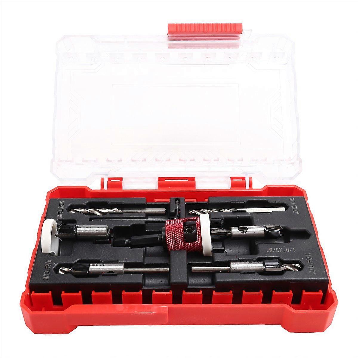 5Pcs Countersink Drill Bit Set with Low Friction Depth Stop, HSS Tapered Bits 1/8inch,9/64inch,5/32i