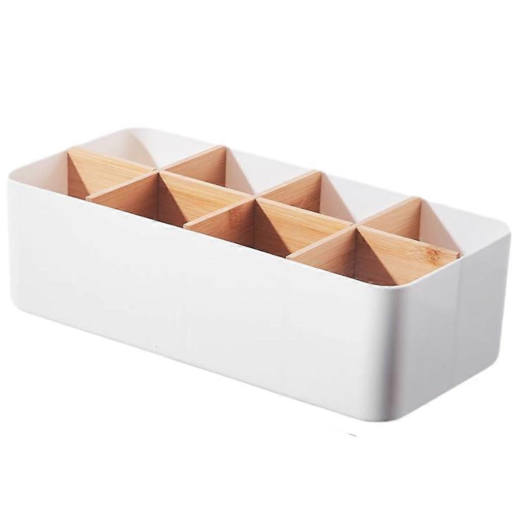 Partition Box Rectangular 8Cell White Plastic Storage Organizer, LadderStyle Layered Utilization Space, Home Organizer