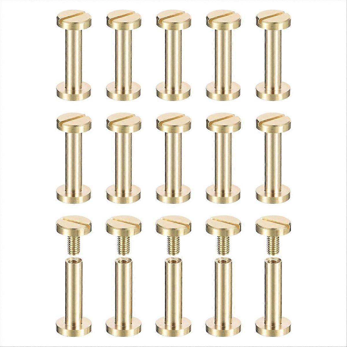30Pack Brass Chicago Screws, 15x8mm Flat Head Screw Back Binding Post Nail Stud Rivets Fastener for 