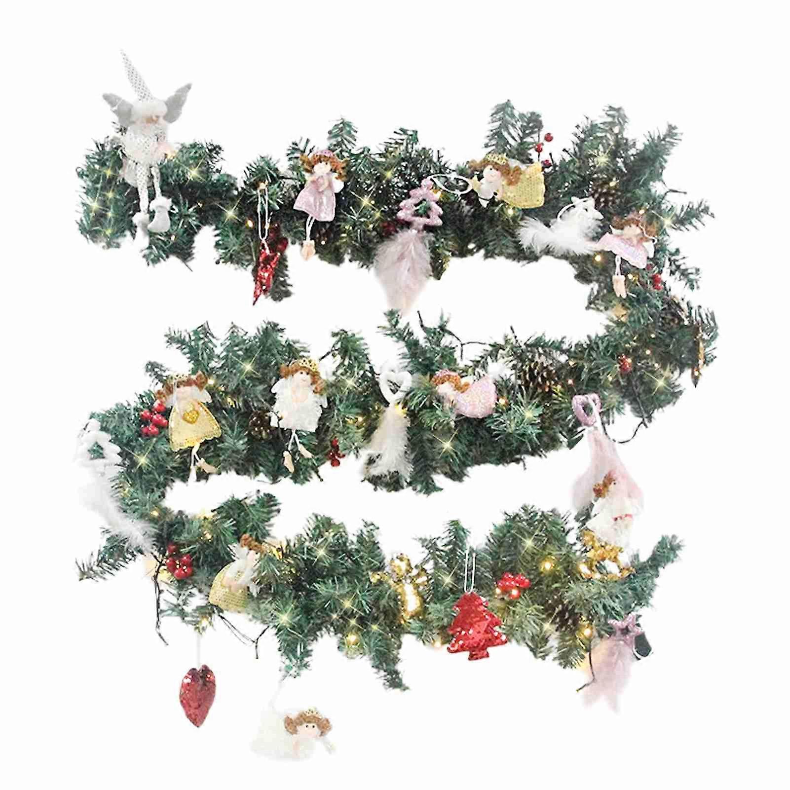 Artificial Rattan Garland 2.7m PVC Simulation Xmas Decoration Wreath Rattan with Lights for Home