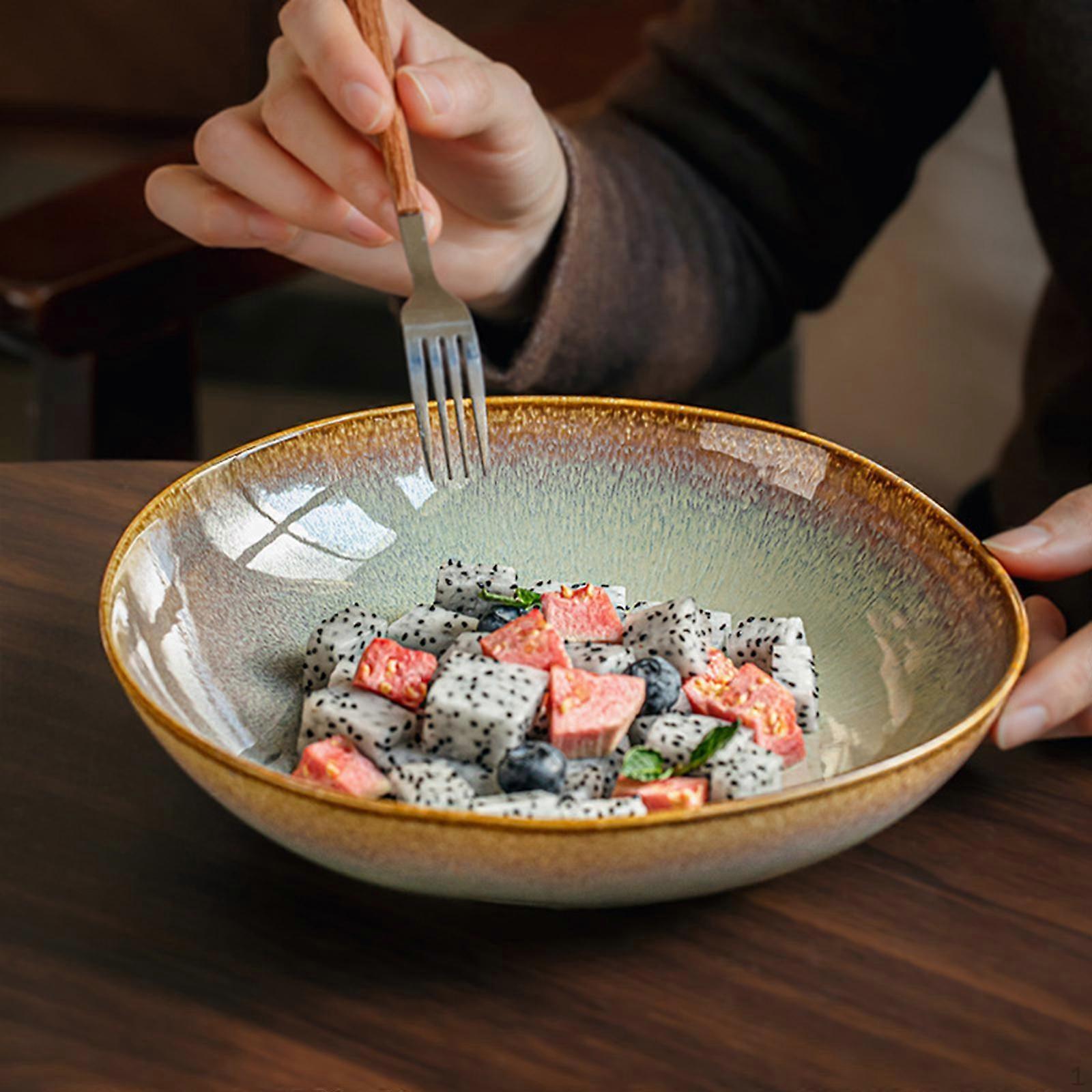 Ceramic Salad Plate Dinnerware, Decorative Modern Elegant Serving Fruit Bowl Irregular Deep Plate,