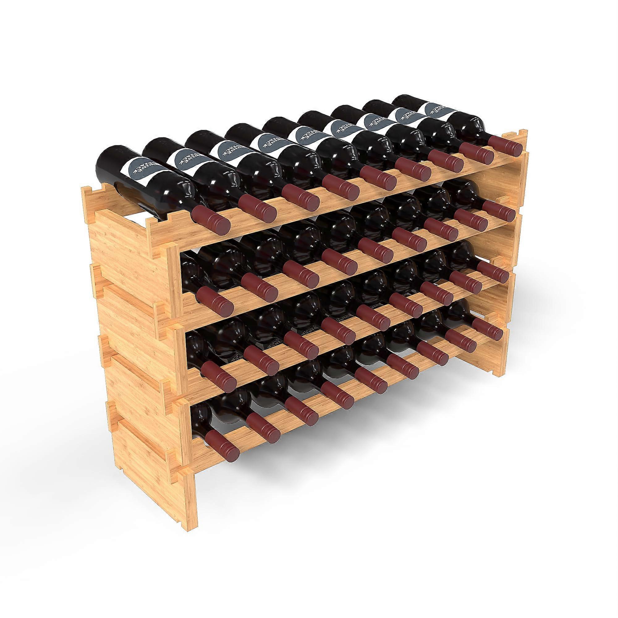 36 Bottle Bamboo Stackable Freestanding Wine Rack No Tools Assembly Durable Wine And Liquor Bottle Storage Small Spaces