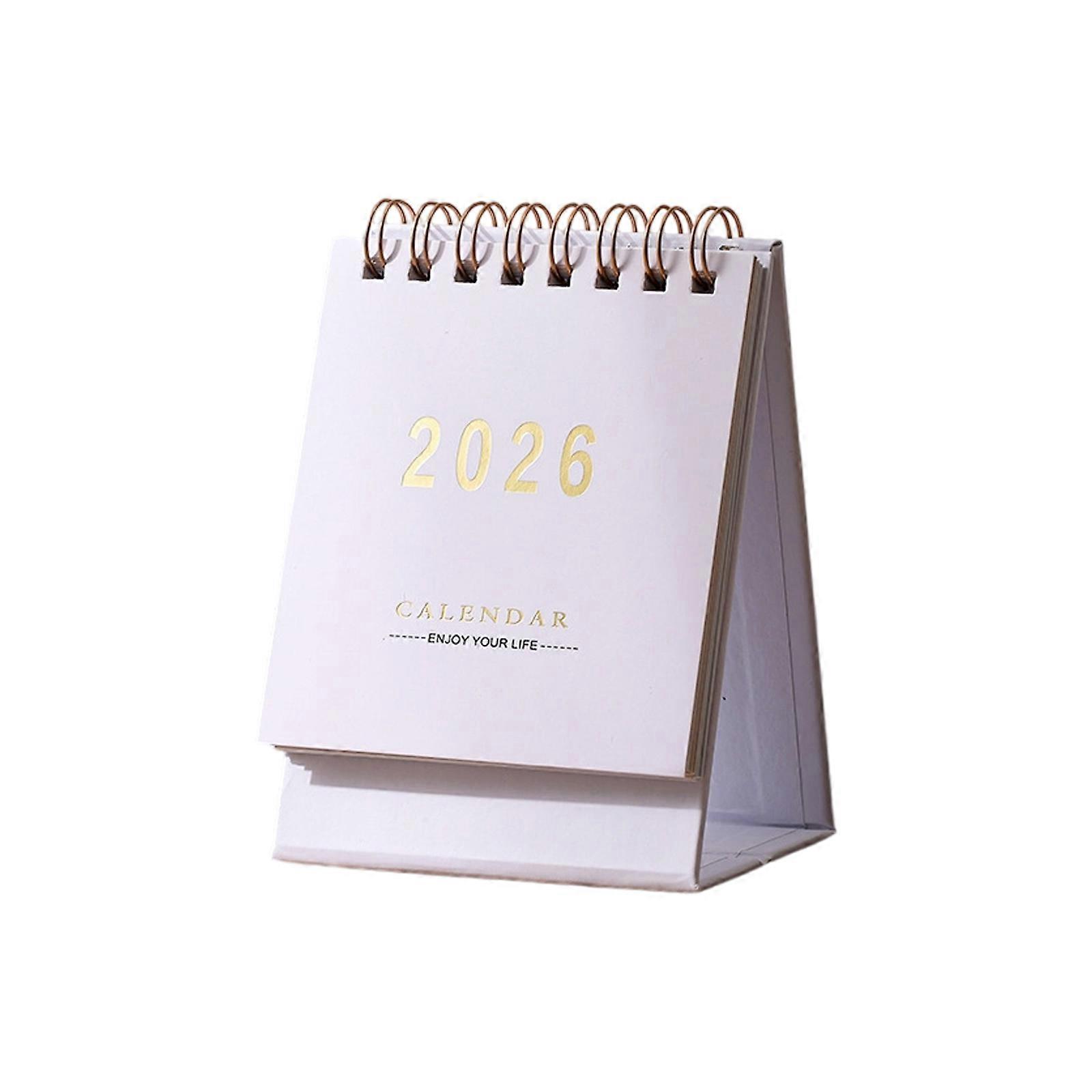 2026 Mini Desk Calendar Gold Accented Pages Smooth Flip Coil System Elegant Design For Modern Work Space Efficiency  White