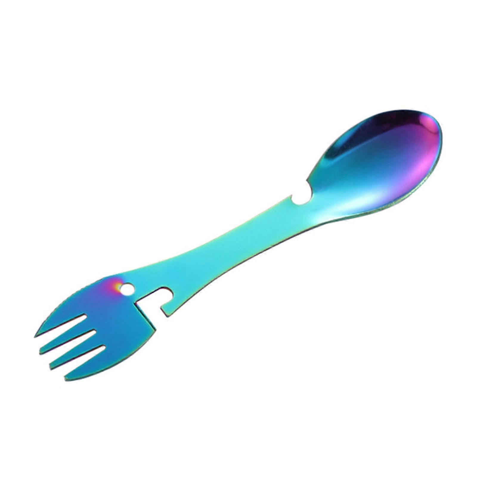 5 ב 1 פלדות אל חלד Spork כף בקבוקי פותחן מזלג כלי קמפינג רב תכליתי חיצוני מזלג כף כלי שולחן צבע