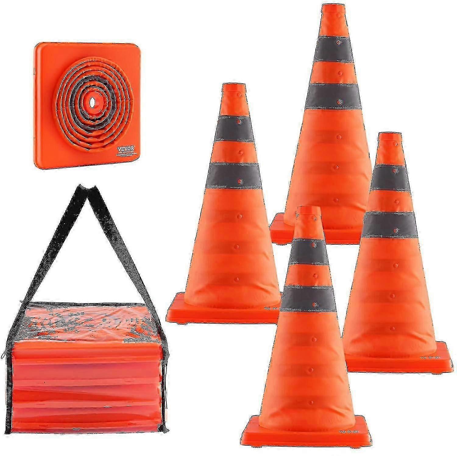 Safety Cones, 4 Pack 18 Inch Collapsible Traffic Cones, Construction Cones With Reflective Collars, Wide Base And A Storage Bag, For Traffic Control,[