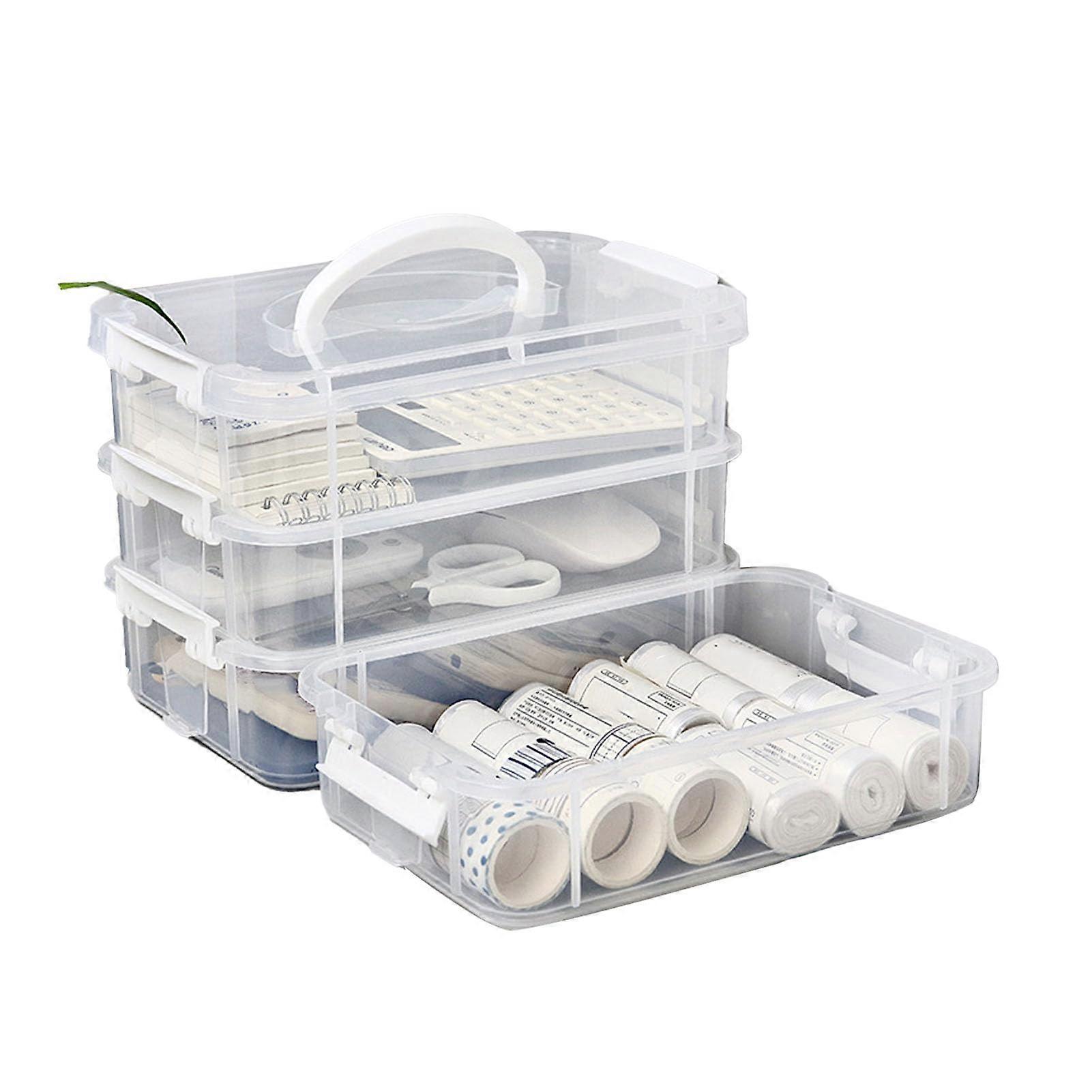 4 Tiers Toy Storage Containers With Lids Stackable Clear PP Toy Organizer Bins Desktop Storage Box White