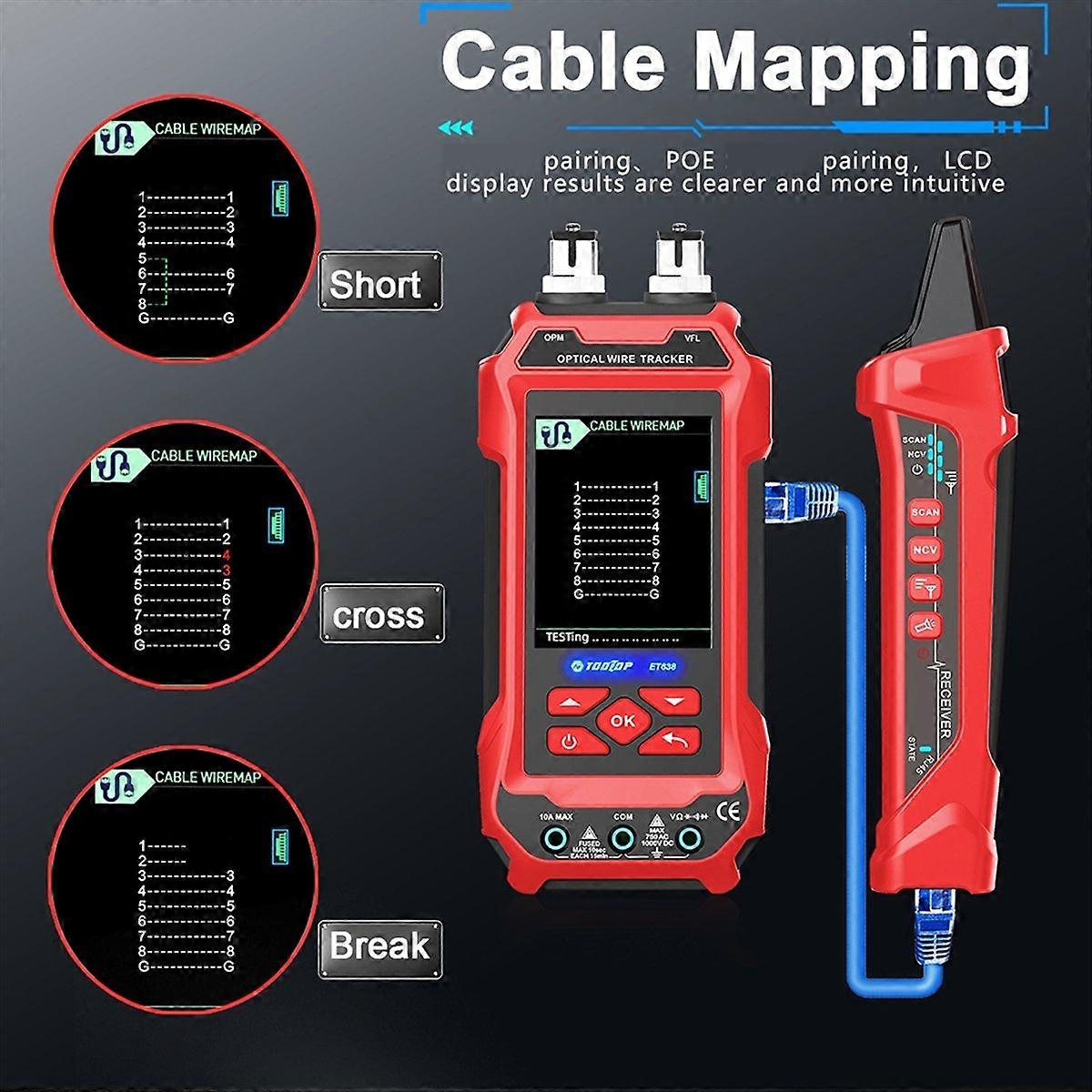  E638 Multifunctional Network Cable Tester 60000 Counts Multimeter Optical Power Meter 10W Vistal Fault Locator