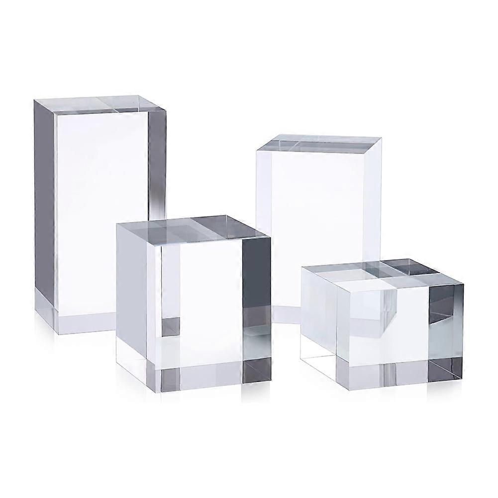 4Pcs Clear Acrylic Cube Display Risers Stands, Square Polished Acrylic Photo Props, Transparent Solid Display Blocks