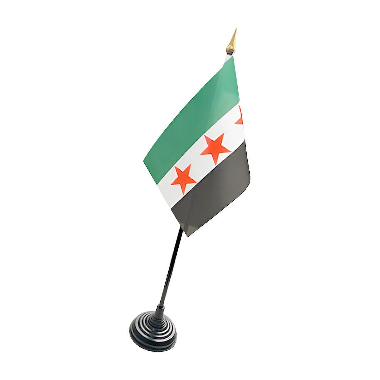 Syrian Miniature Table Flag 14x21cm Small Mini Syria Desk Flag with Stable Base for Collectors and Cultural Enthusiasts Multicolor