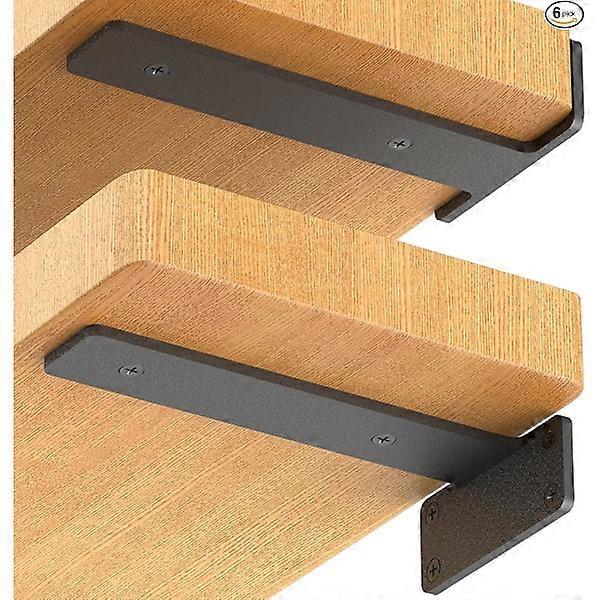 6-pack Floating Shelf Brackets, 15 cm Heavy Duty Industrial Shelf Brackets, Black Metal L-Brackets for Shelf Supports D{SL}