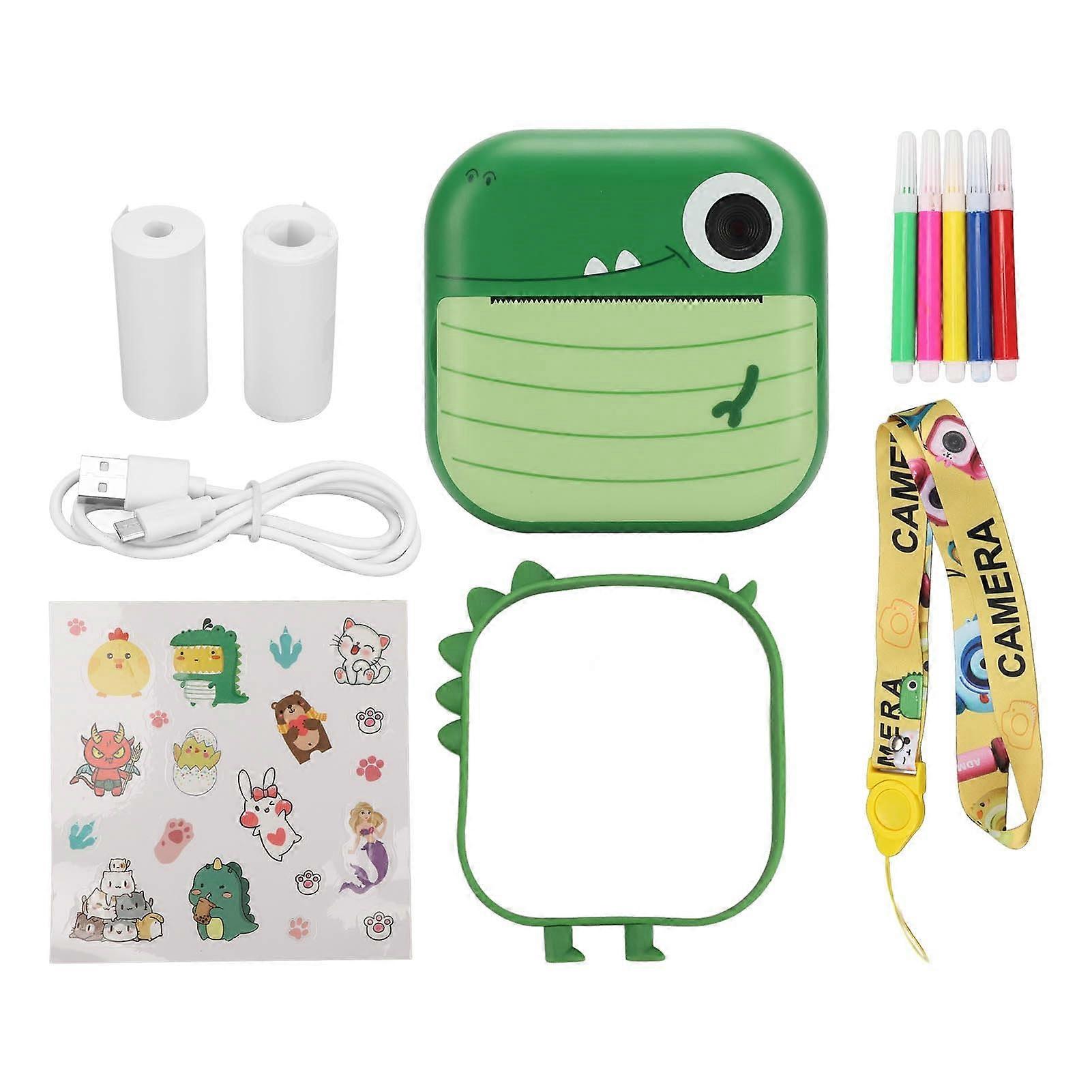 Kids Instant Print Camera with Dinosaur Design, Dual Lens, DIY Doodles, Video for Travel